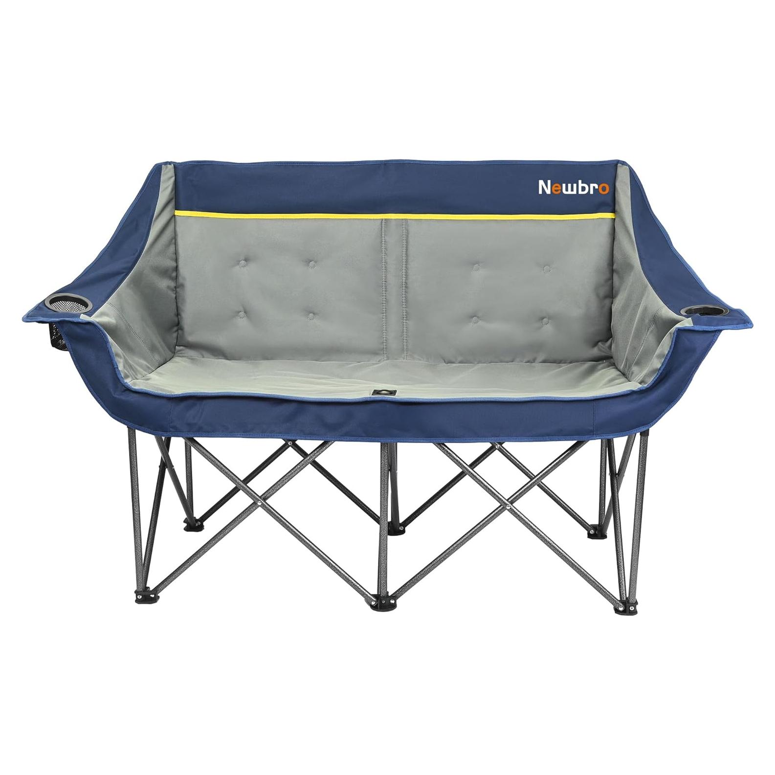 Silla de Camping Doble Newbro Plegable Acolchada Azul Marino