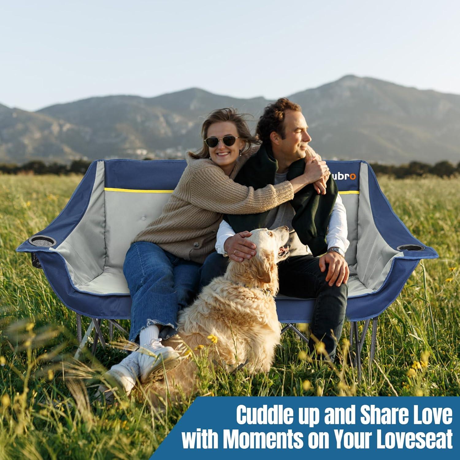 Silla de Camping Doble Newbro Plegable Acolchada 272 kg Azul