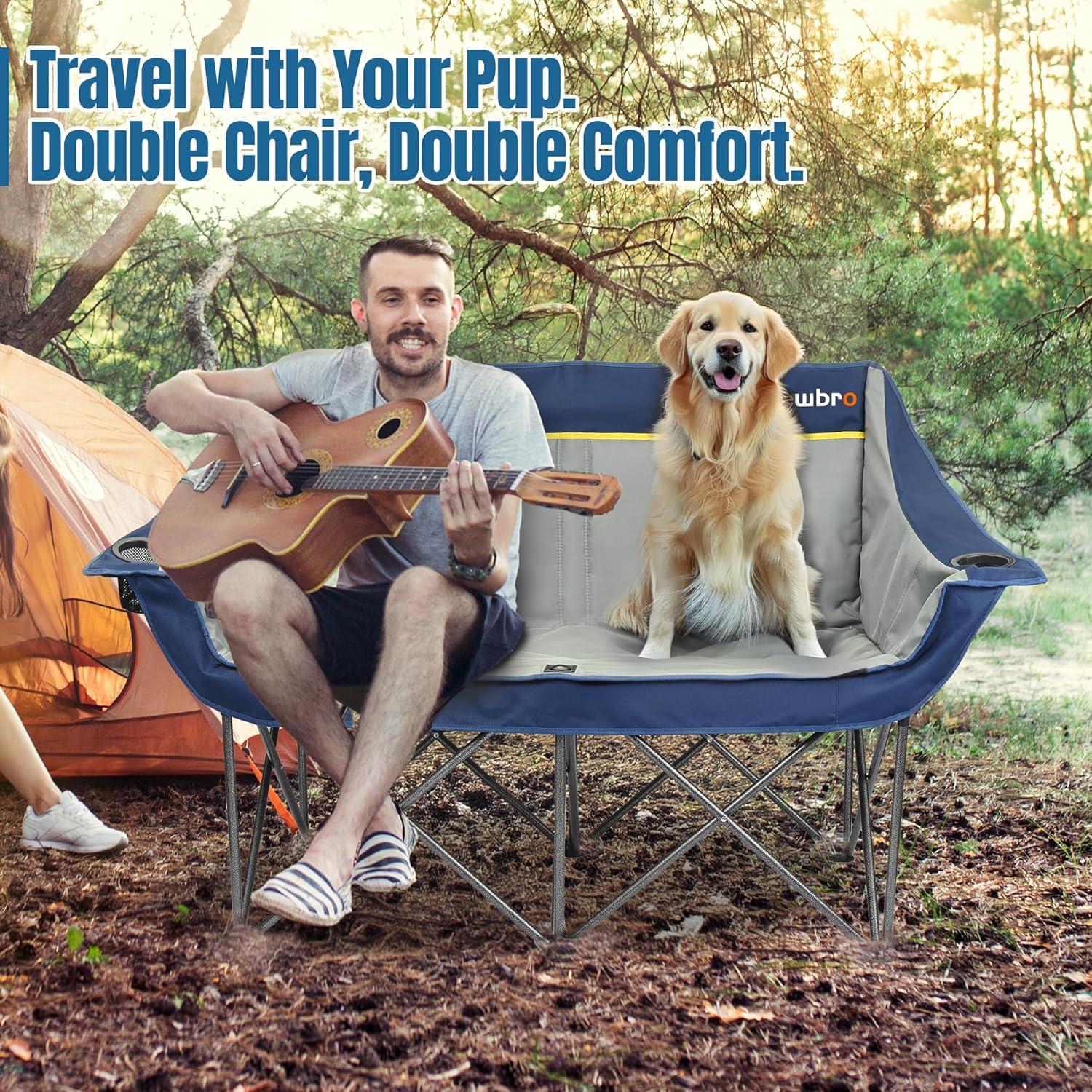 Silla de Camping Doble Newbro Plegable Acolchada 272 kg Azul