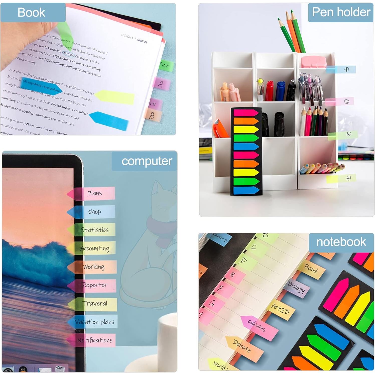 Banderas Adhesivas Fluorescentes Golcellia, 1200 Pcs, 10 Colores