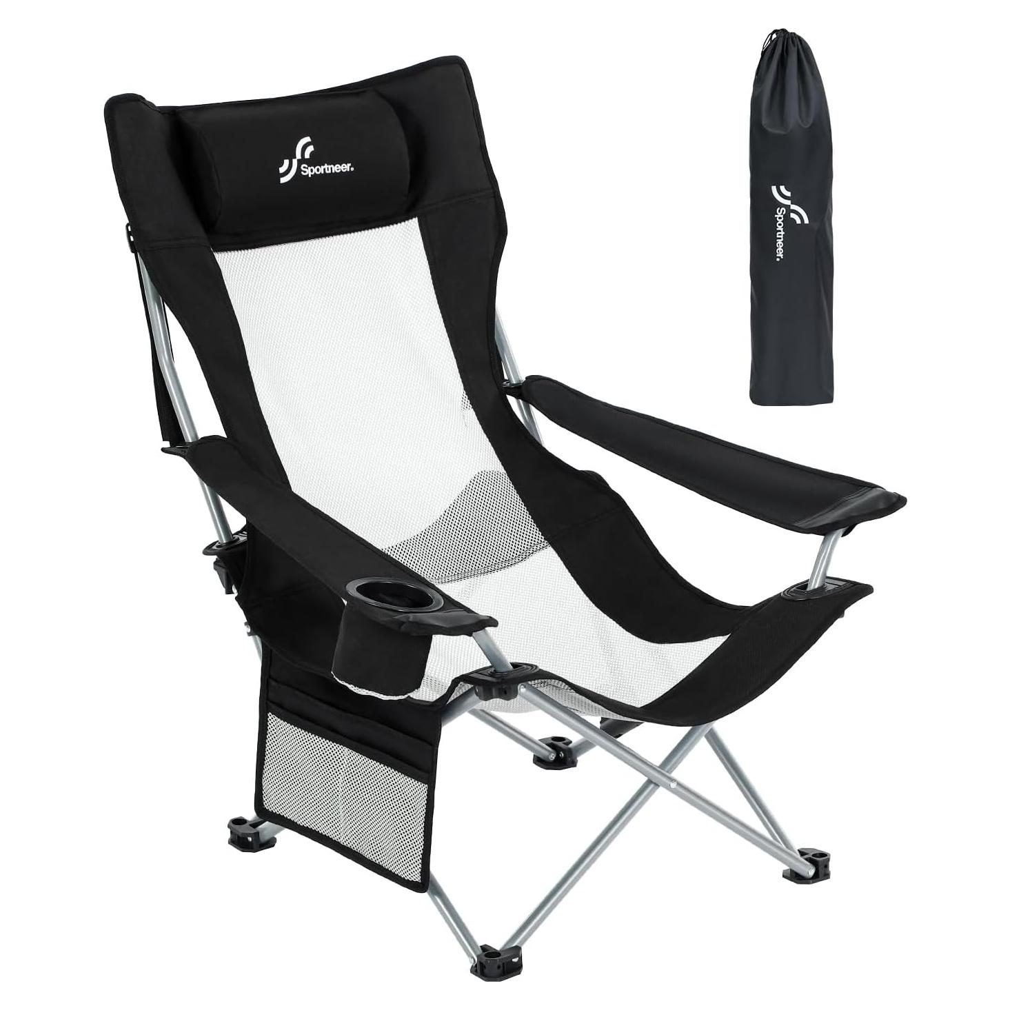 Silla de Playa Sportneer Plegable Ajustable con Portavasos Negro