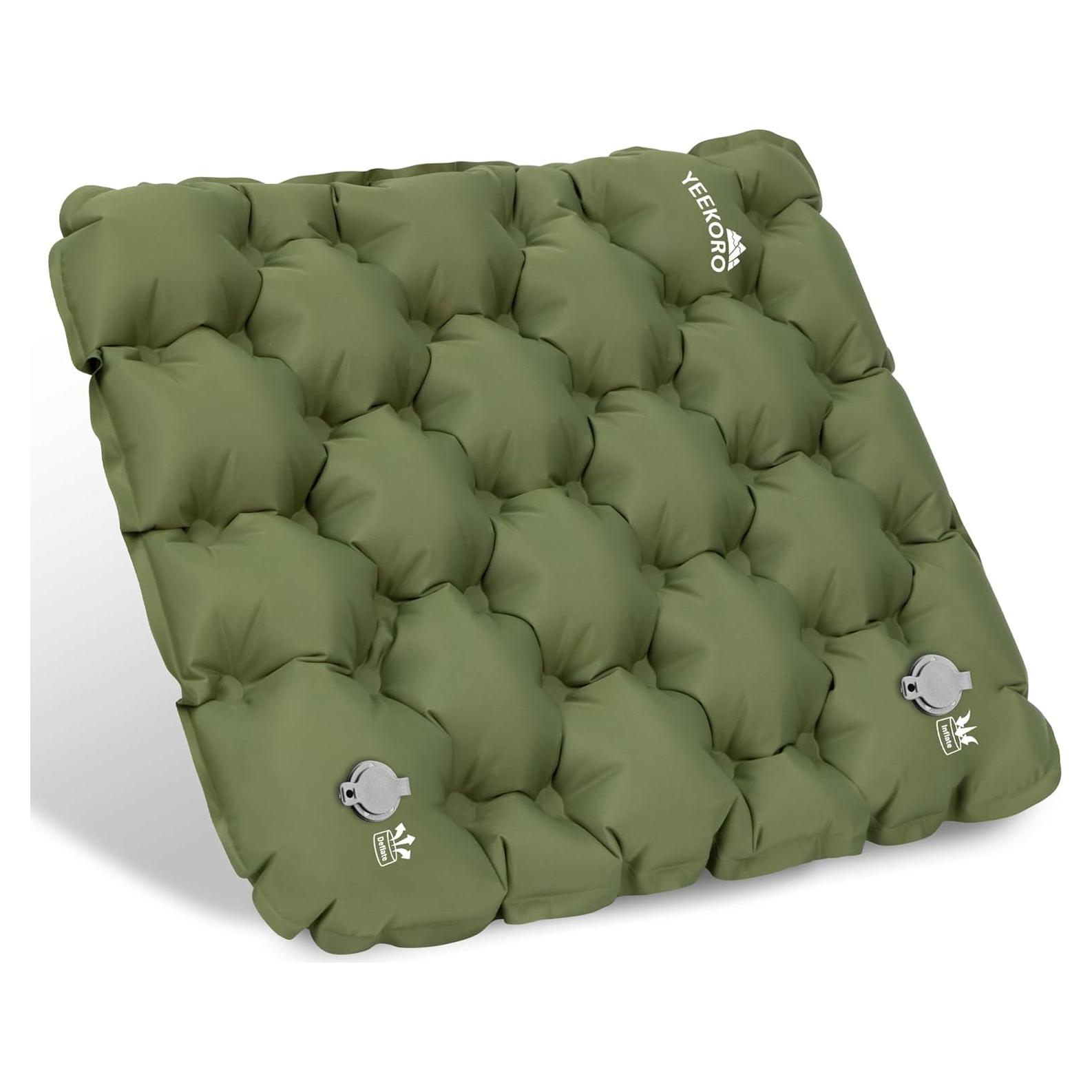 Cojín de Asiento Inflable YEEKORO Verde Militar 42x33cm