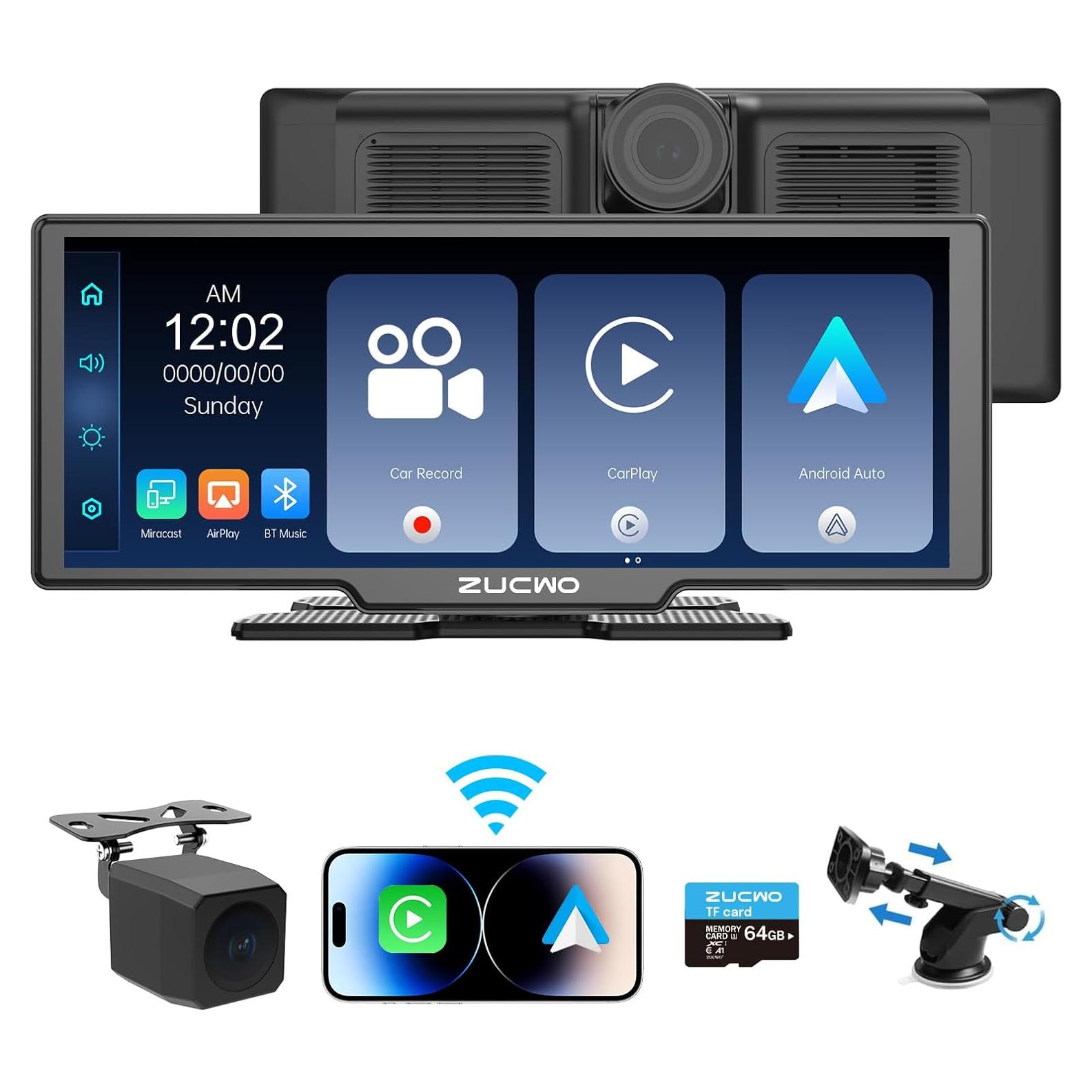 Pantalla Inalámbrica CarPlay ZUCWO 10.26" Táctil con Cámara