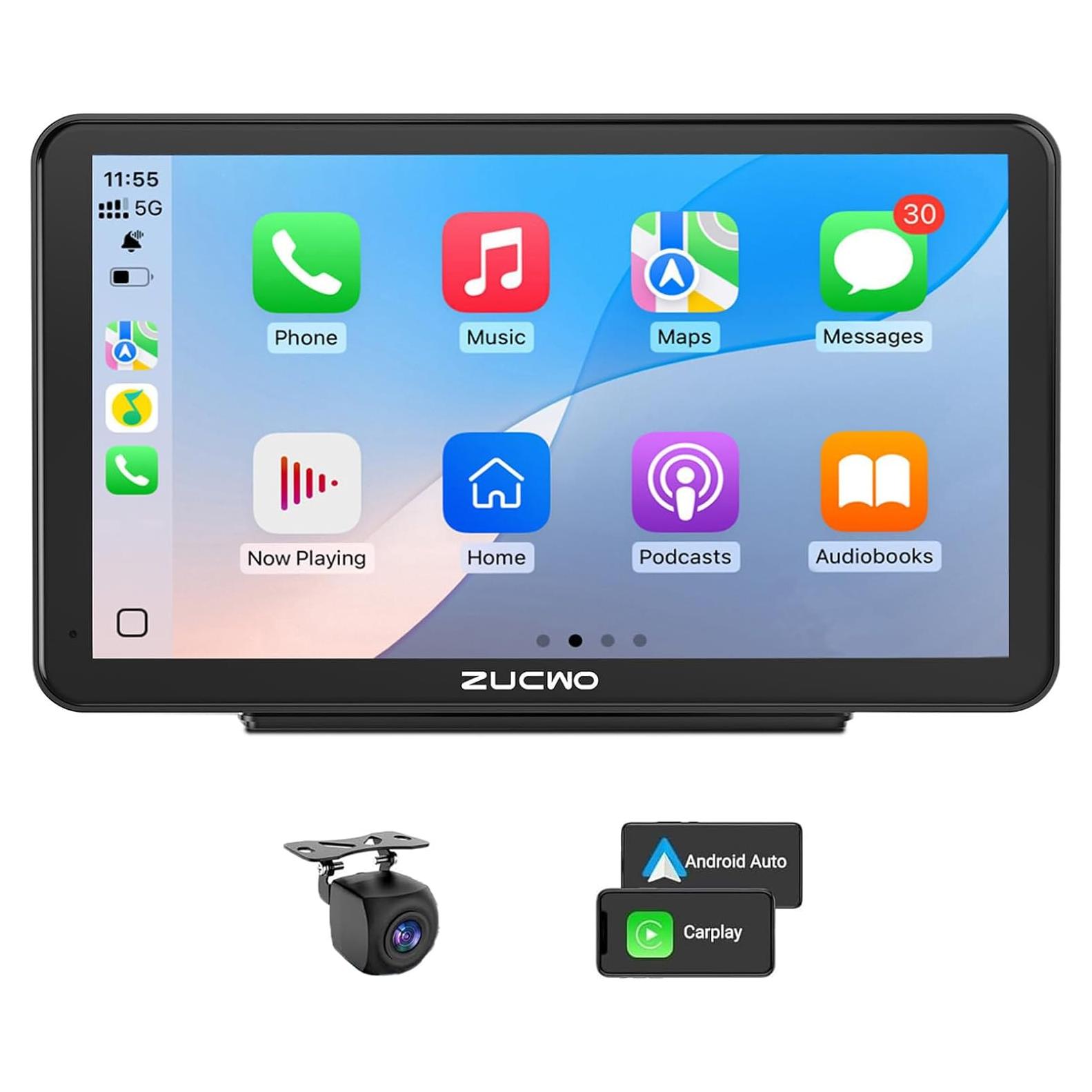 Pantalla Inalámbrica CarPlay 7" ZUCWO con Cámara Reversa