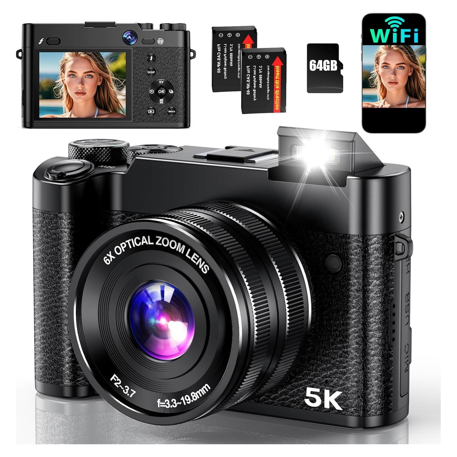 Cámara Digital 5K Aboobu 64MP con Zoom Óptico 6X y WiFi