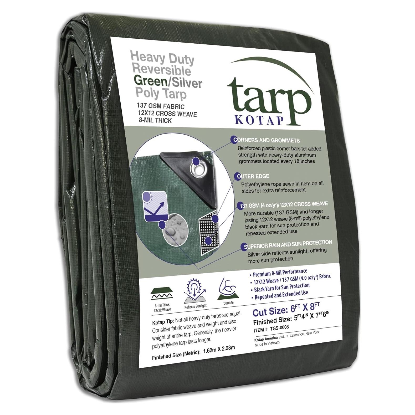 Lona de Protección Kotap 1.83 x 2.44 m Alta Resistencia Verde-Plata