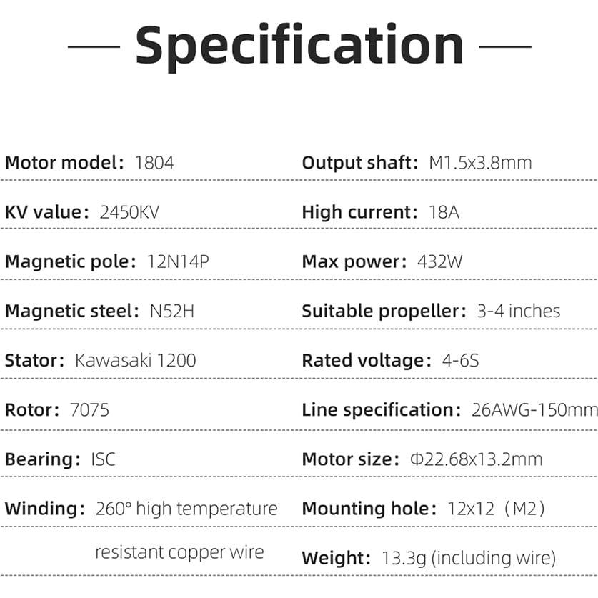 Motor sin escobillas HGLRC Specter 1804 2450KV para drones 3-3.5"