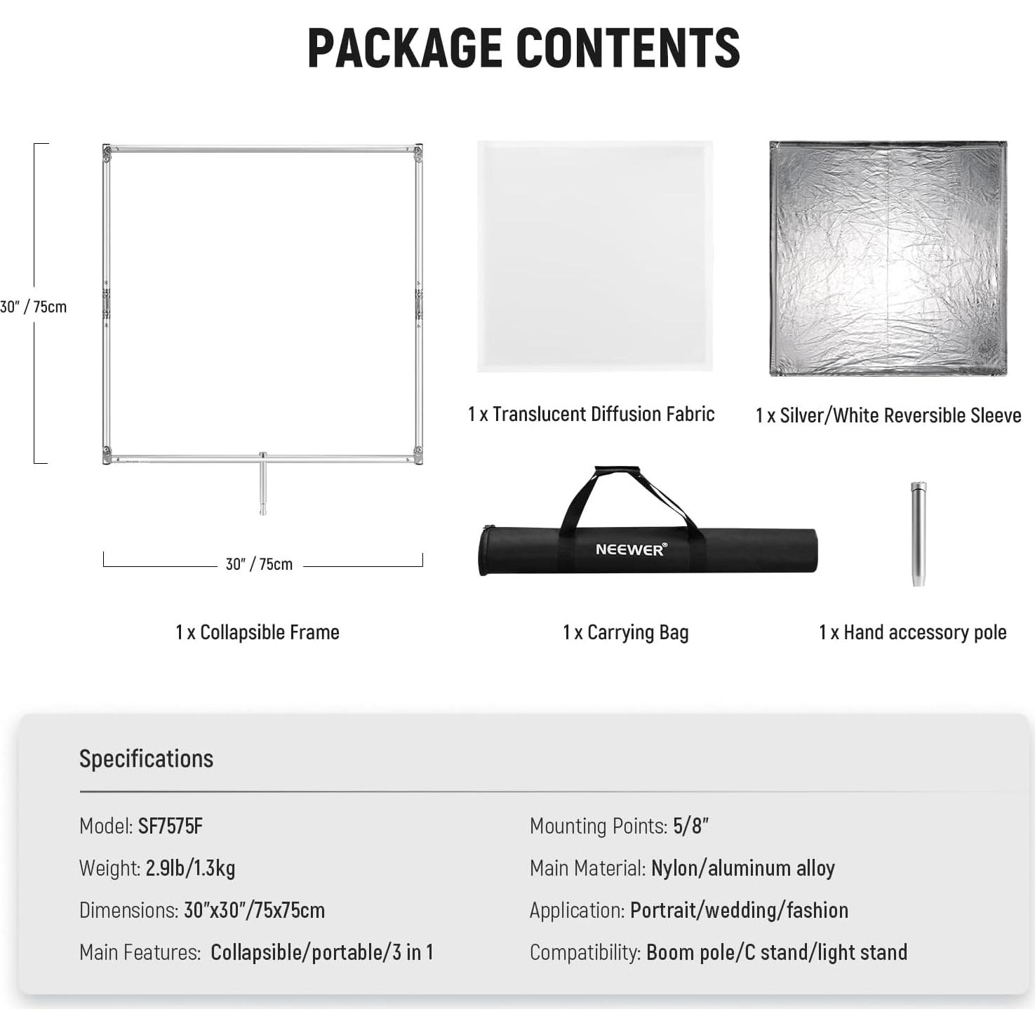 Kit de Difusor de Luz NEEWER 75x75 cm 3 en 1 Plegable
