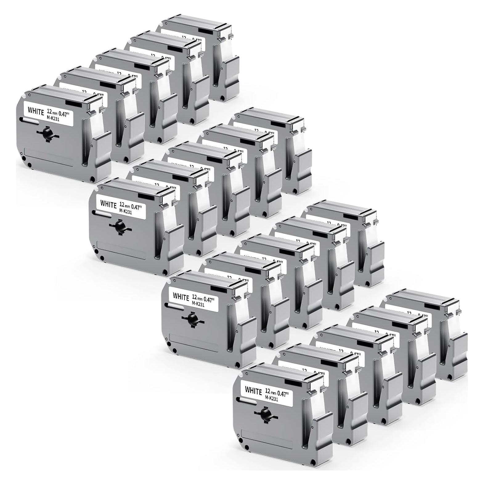 Paquete de 20 Cintas de Etiqueta Labelife M-K231 12mm Negra Blanca