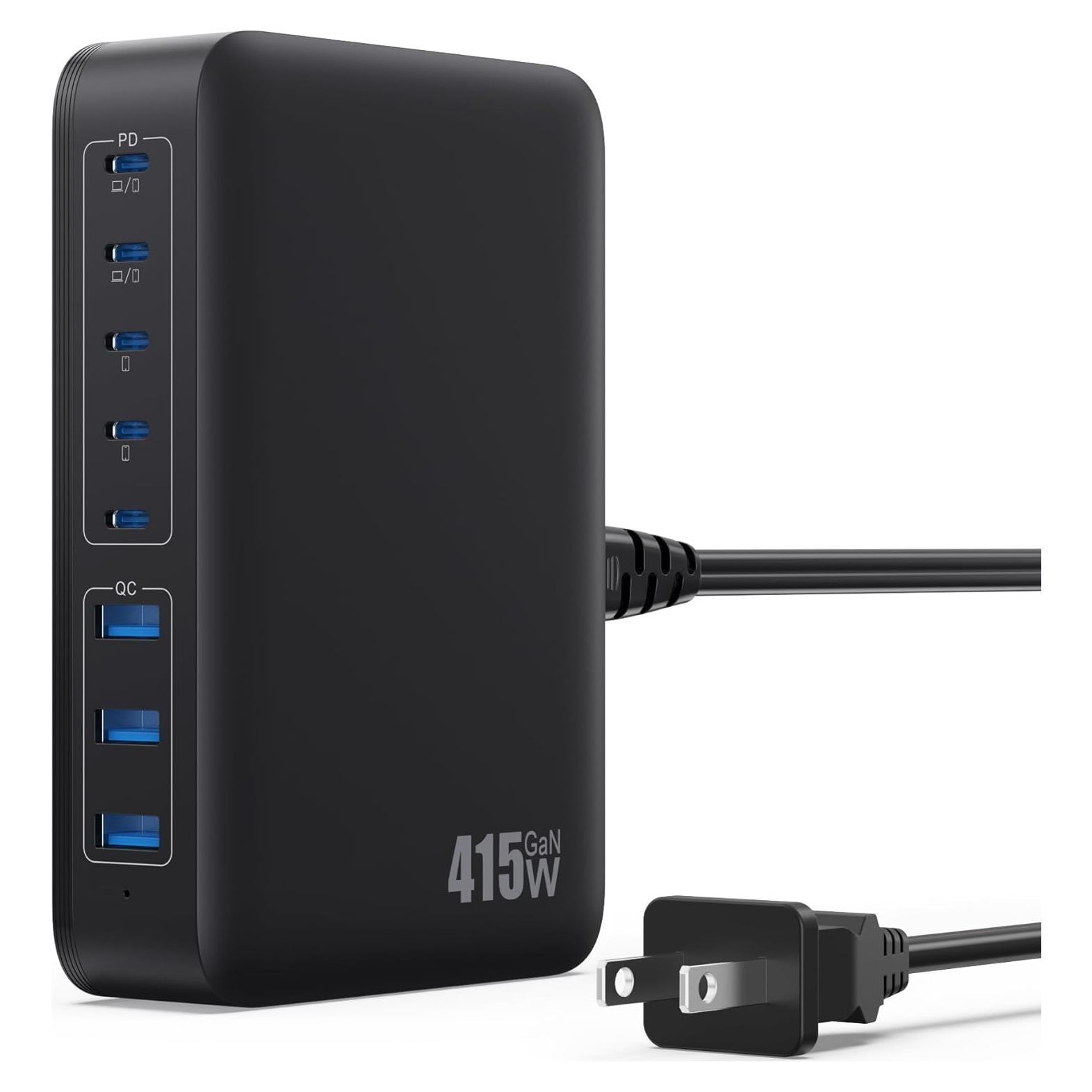 Cargador USB C 415W Kioson 8 Puertos Carga Rápida PD 100W