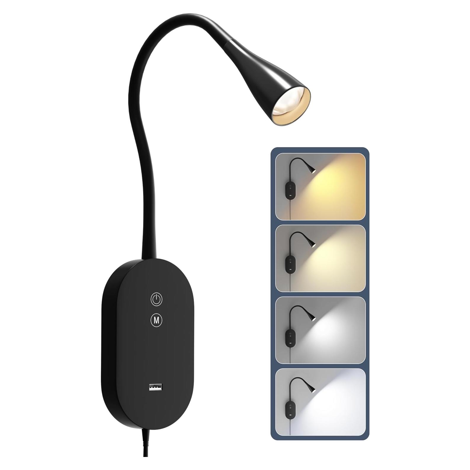 Lámpara de Lectura de Pared TOPMB Negra 4 Modos de Color