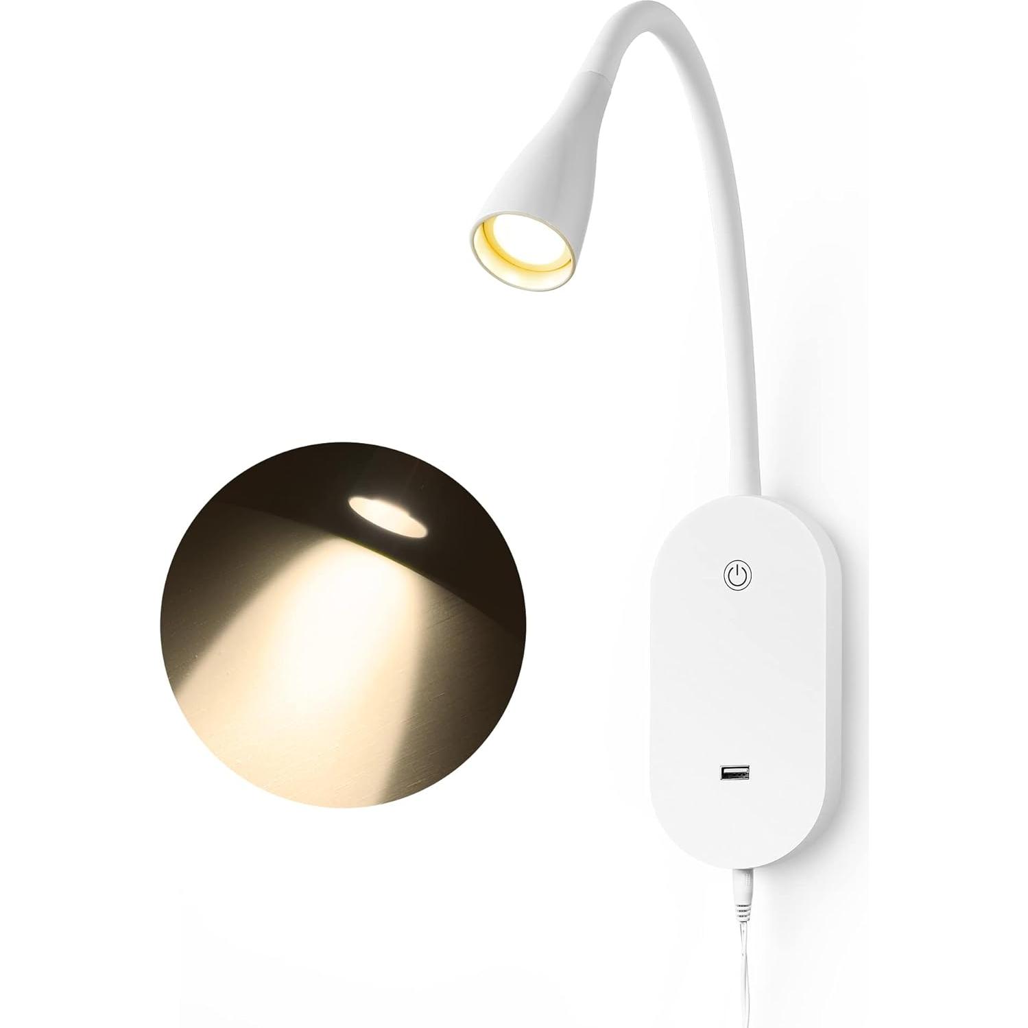 Lámpara de Lectura de Pared TOPMB 3000K con USB y 5 Brillos