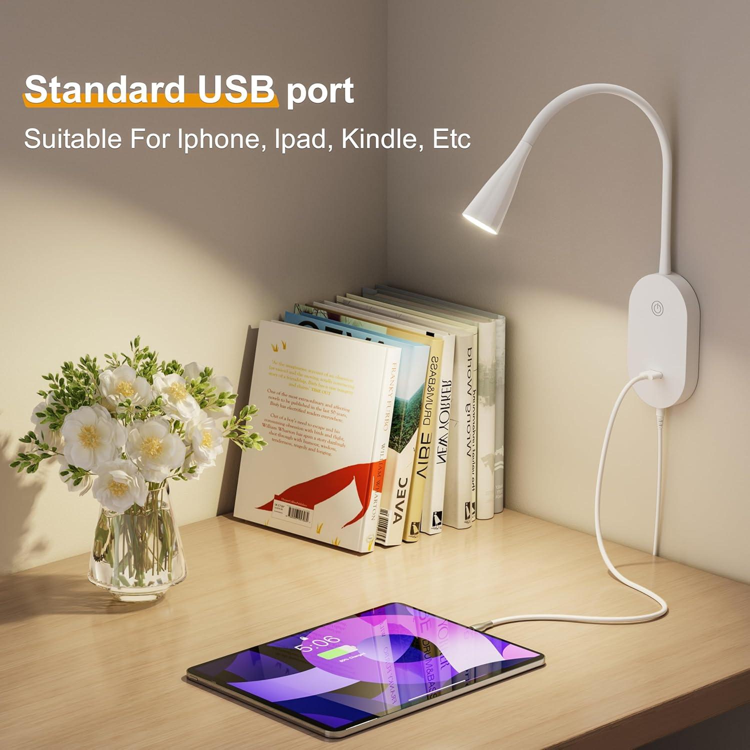 Luz de Lectura de Pared TOPMB con USB y 5 Niveles de Brillo