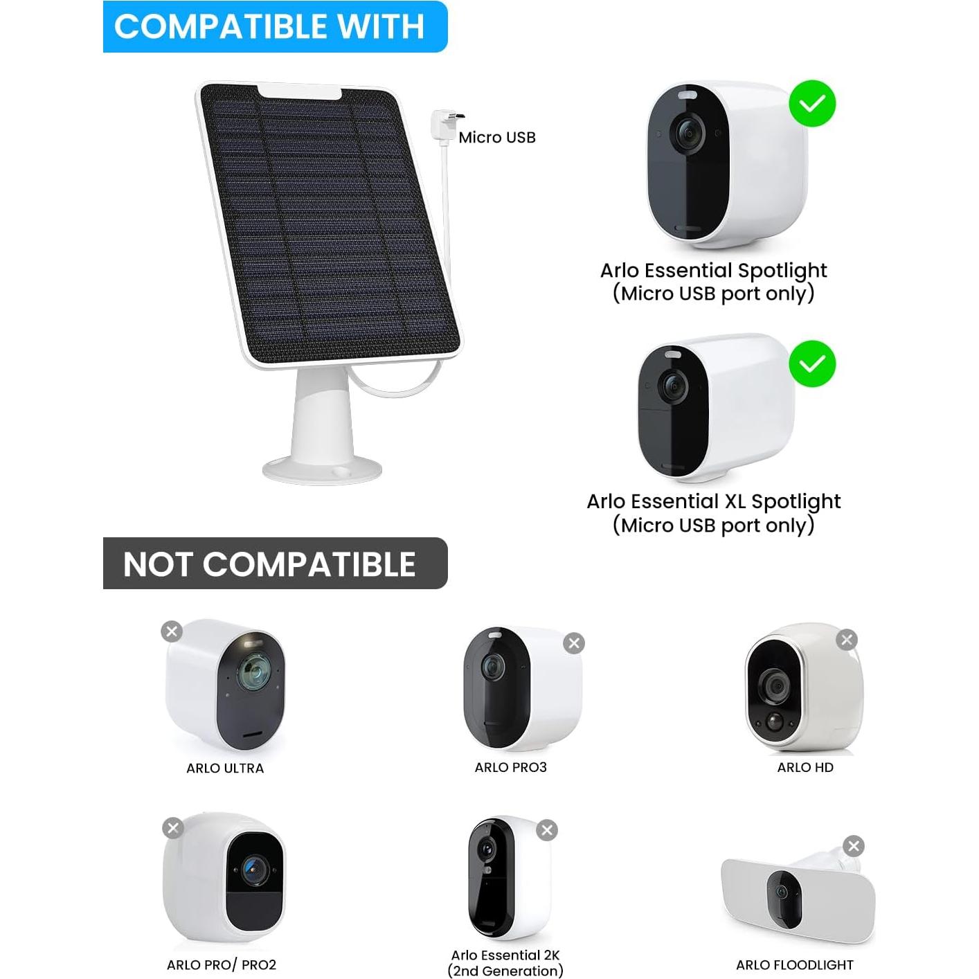 Cargador Solar WININMETA 5W para Cámara Arlo Essential