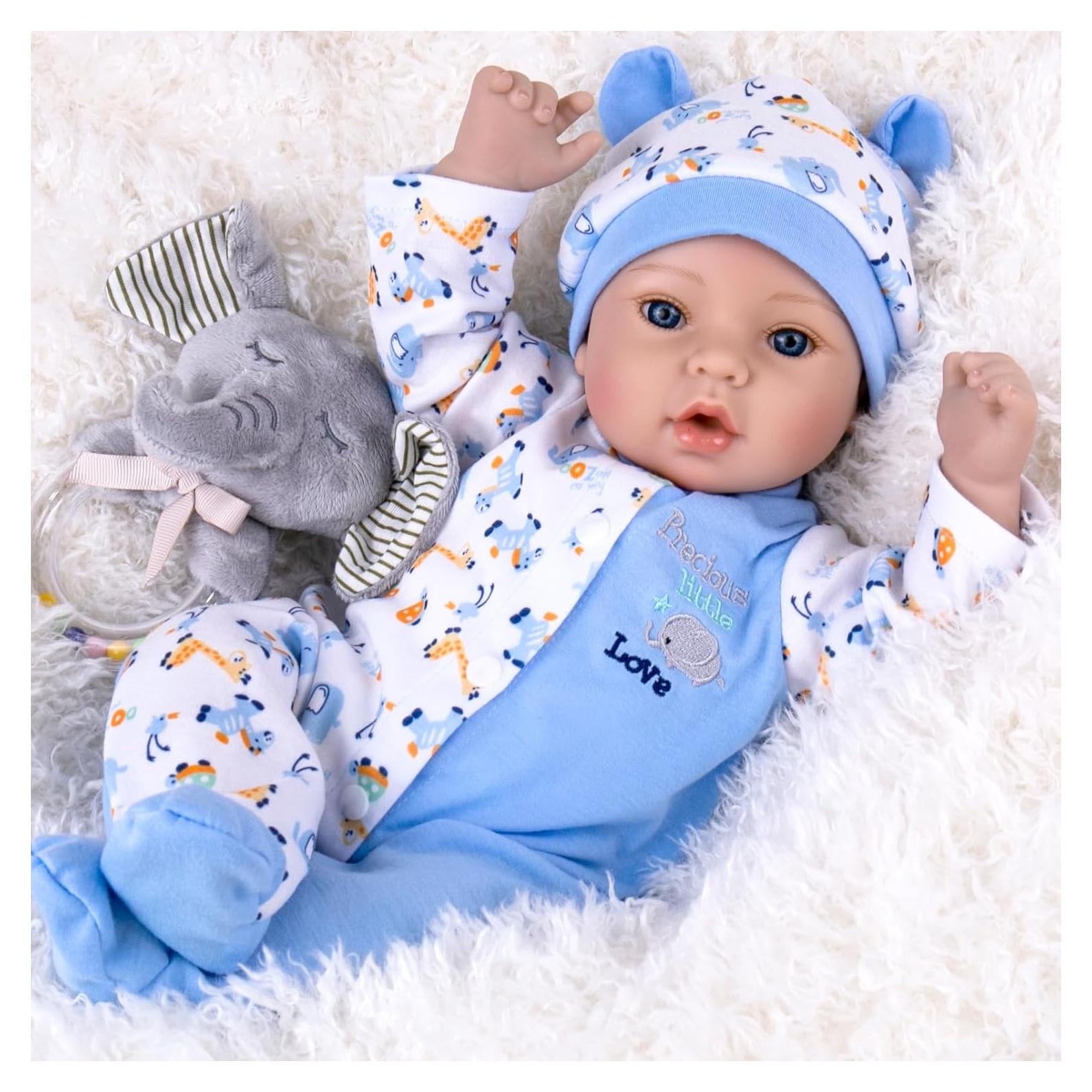 Muñeco de bebé renacido Aori 45.72 cm con set azul