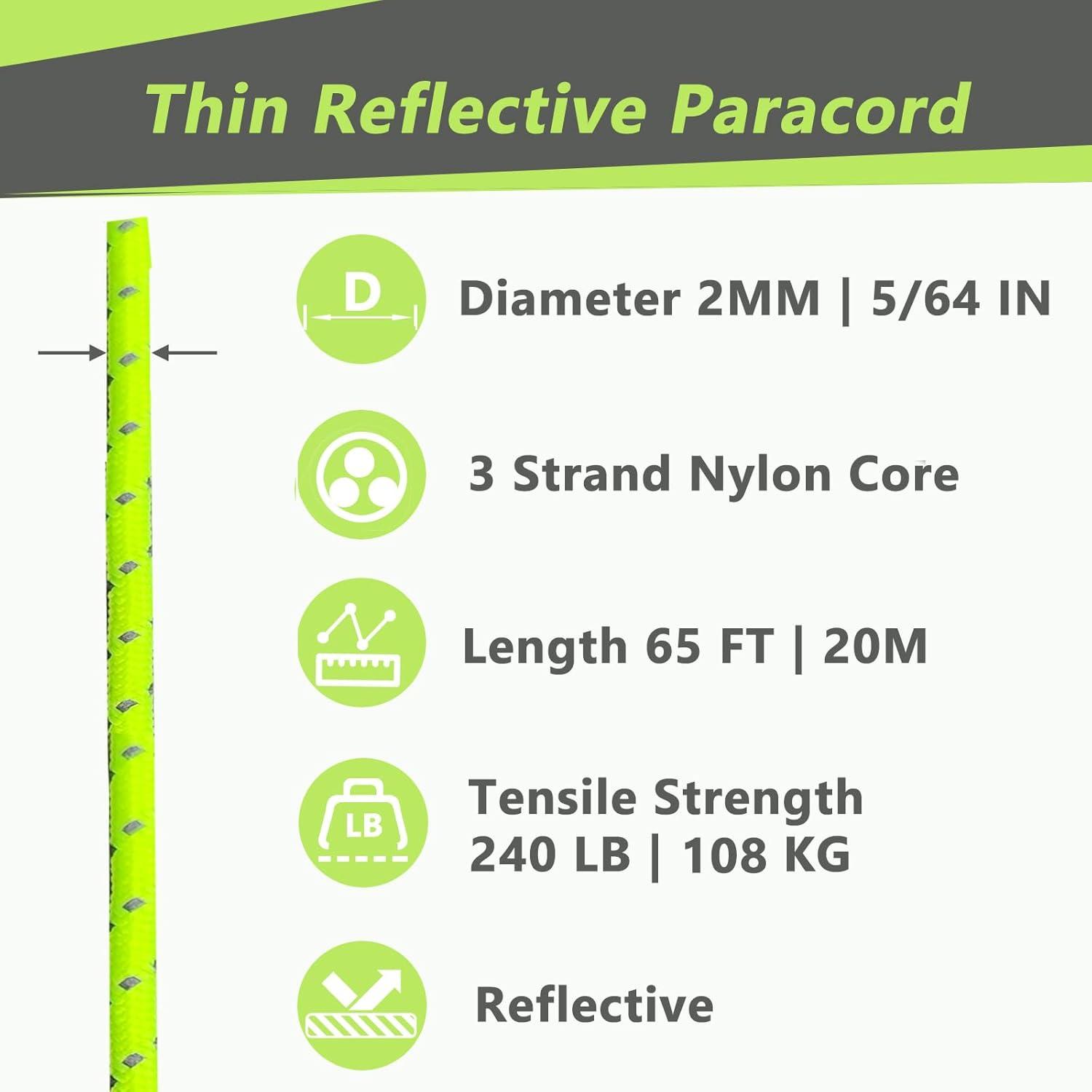 Cuerda Paracord Reflectante 2mm LUYADIN 20m 108kg Verde