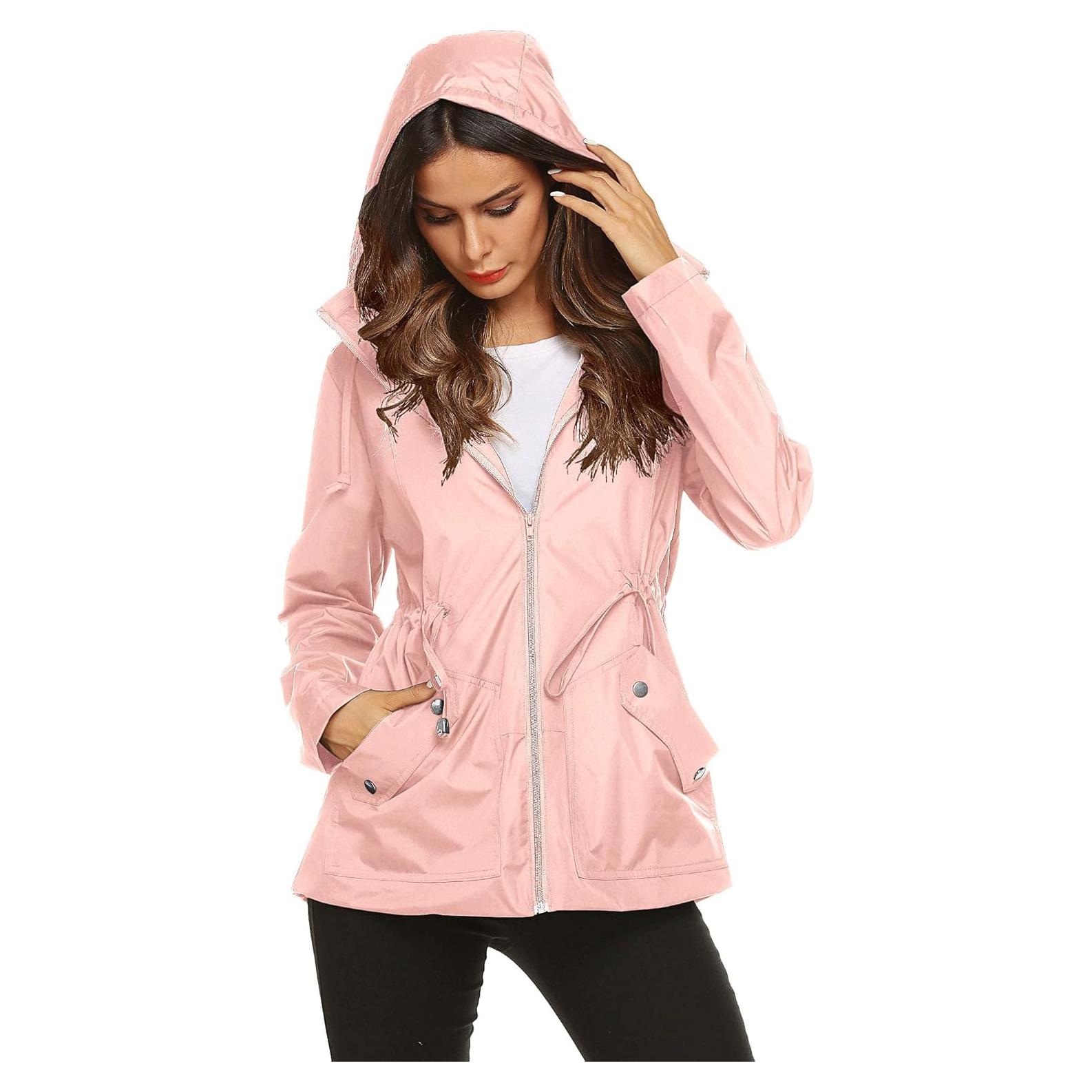 Chaqueta de Lluvia ZHENWEI para Mujeres Impermeable Rosa Mediana