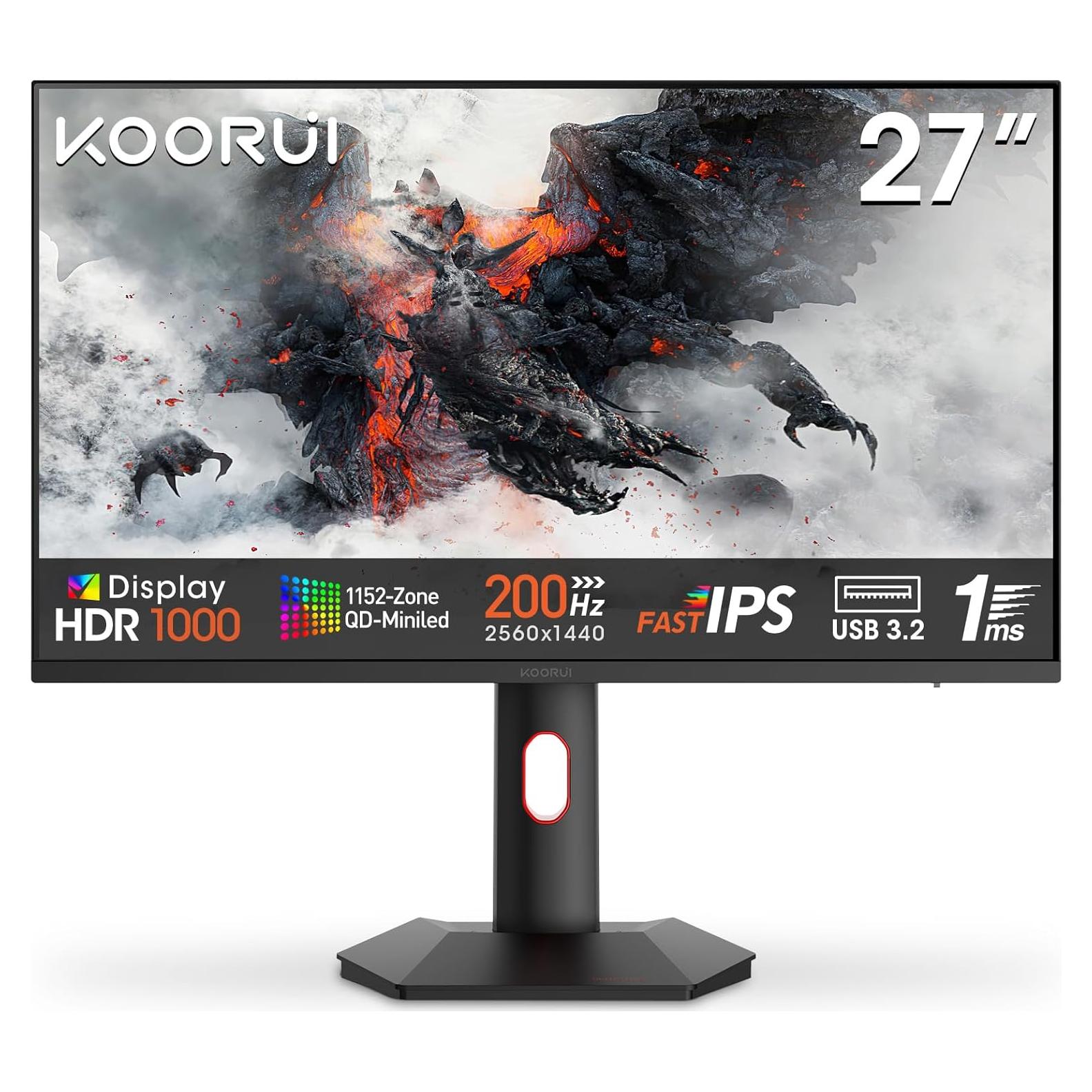 Monitor KOORUI 27" QHD 1ms 200Hz Mini-LED Ajustable