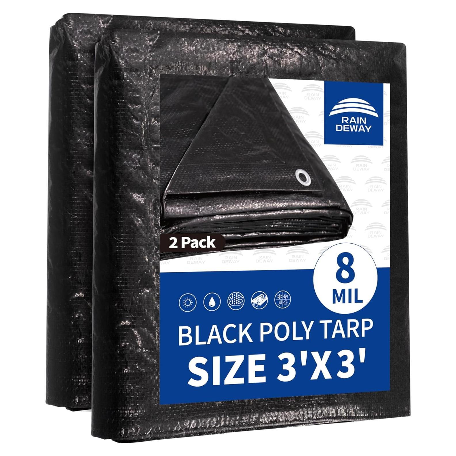 Lona Impermeable Negra RAINDEWAY 3x3m (2 Pcs) Resistente UV