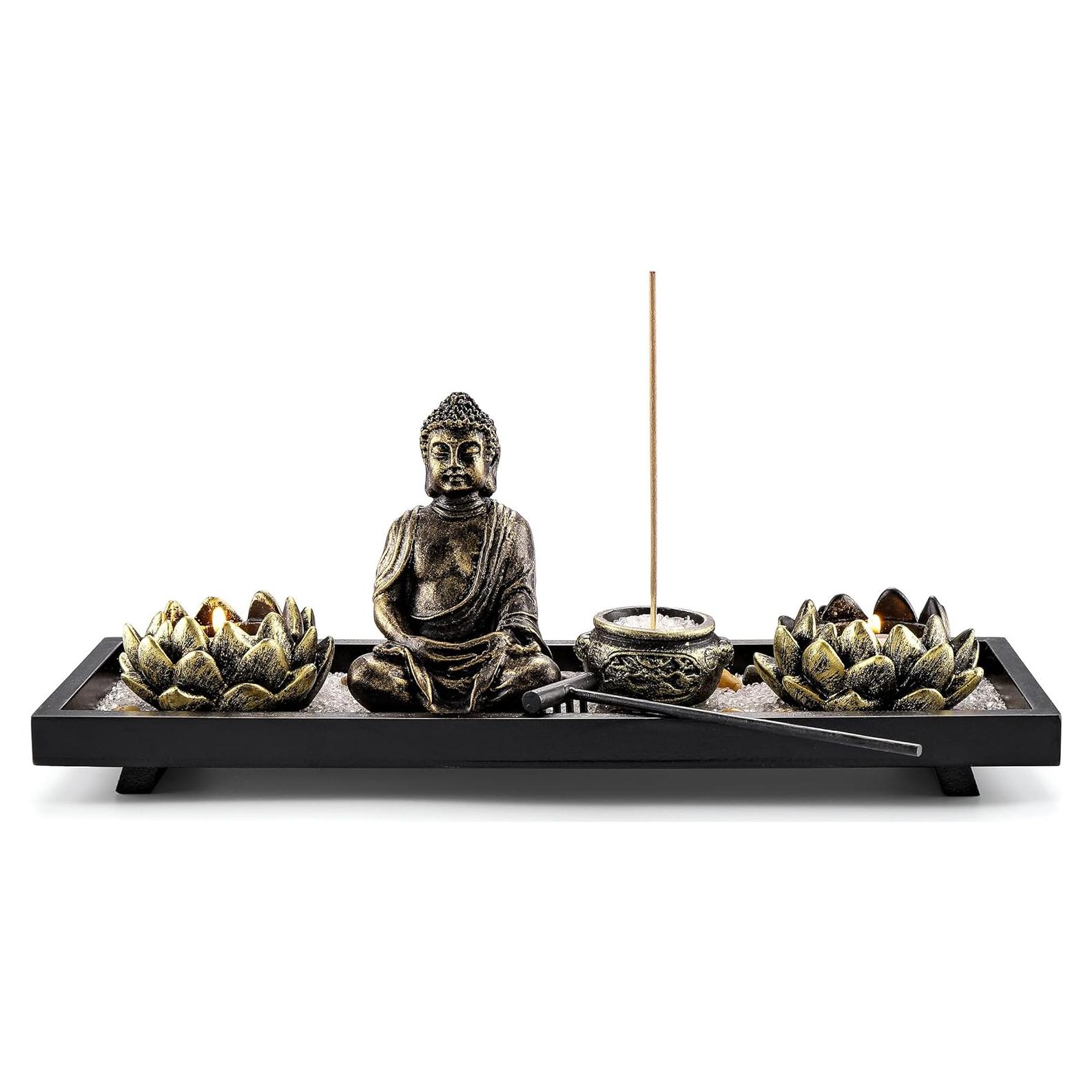Juego de Jardín Zen Jovivi con Estatua de Buda y Soportes