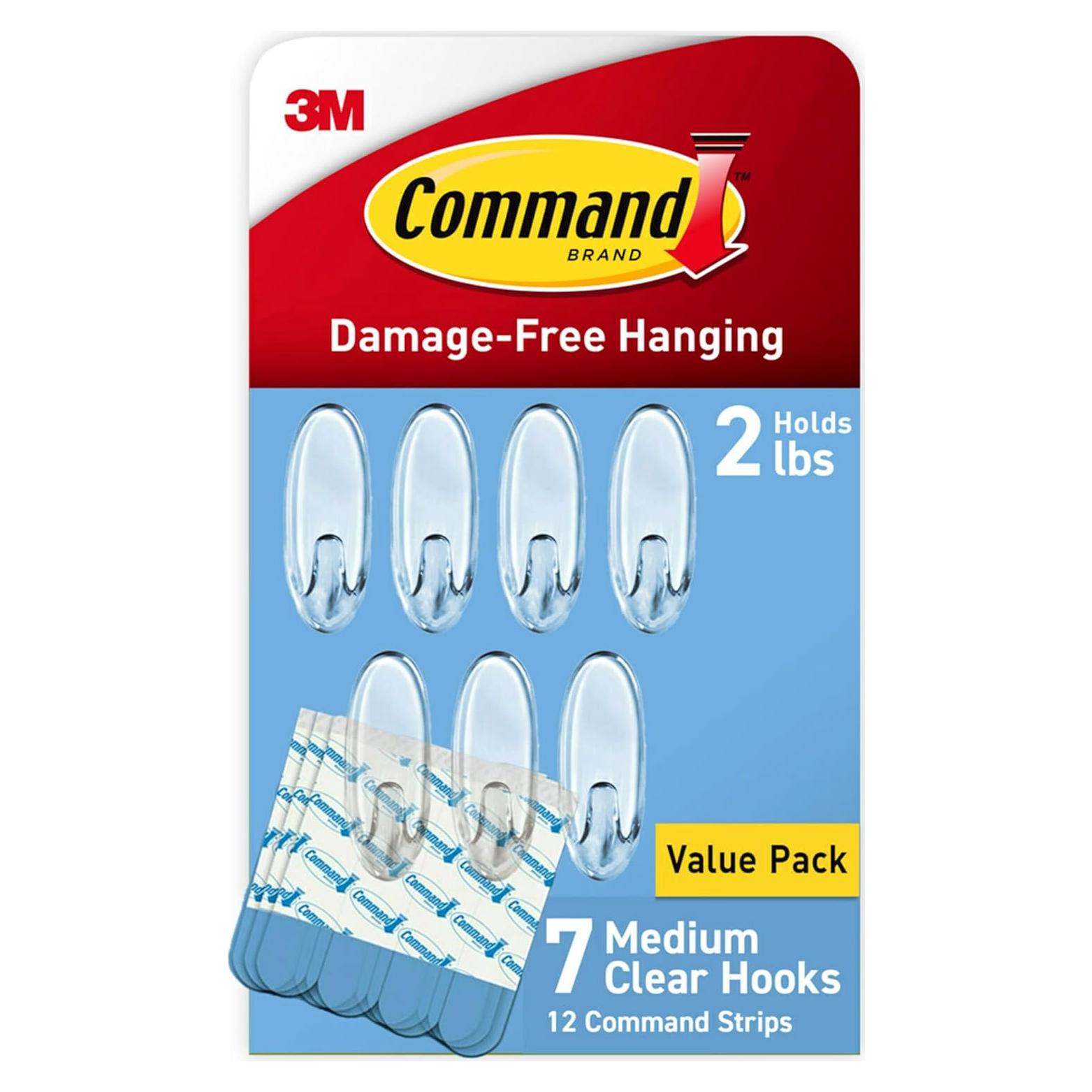 Ganchos de Pared Transparentes Command Medianos - 7 Ganchos, Soporta 0.91 kg