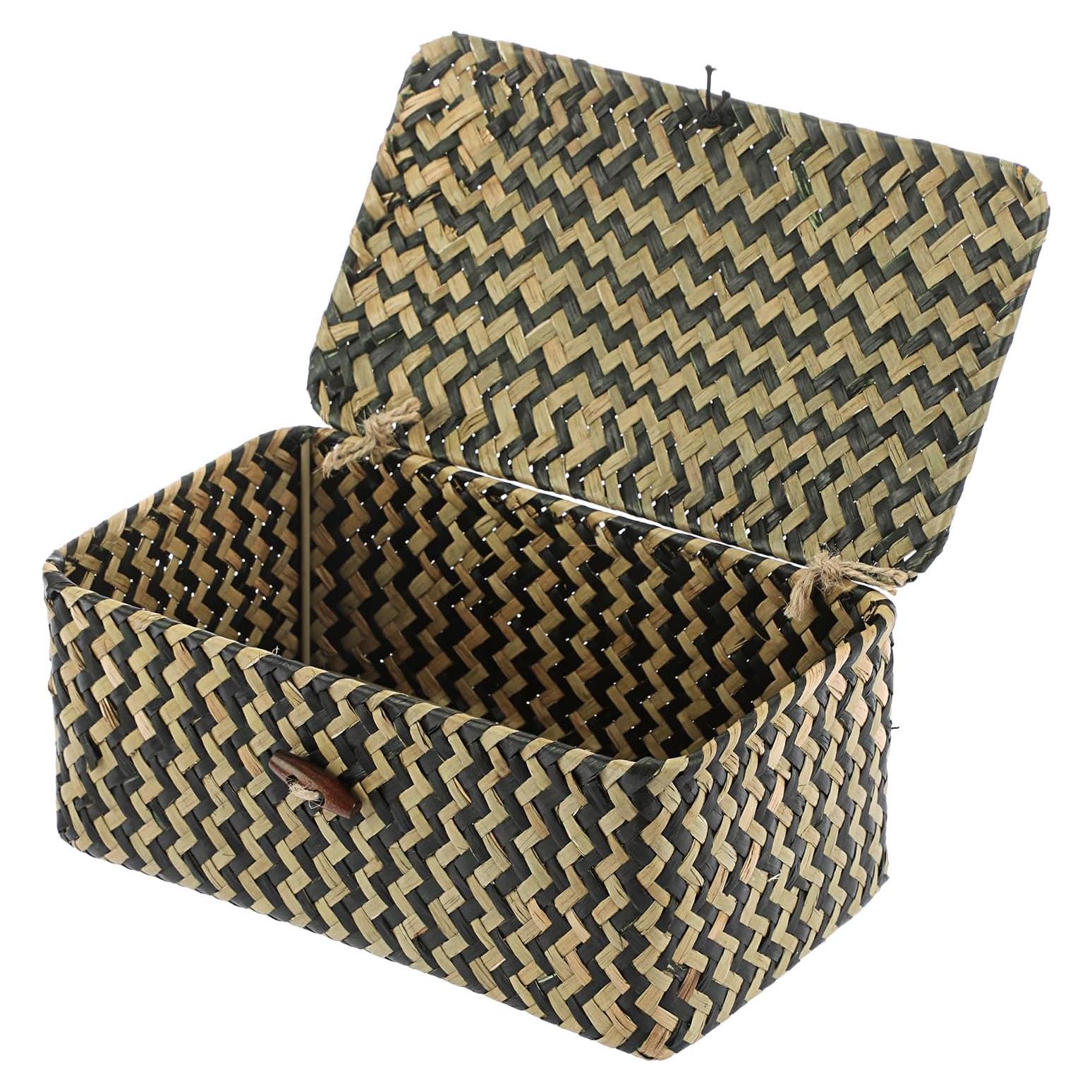 Cesta de Mimbre Hipiwe X-Pequeña con Tapa Negra Tejida a Mano
