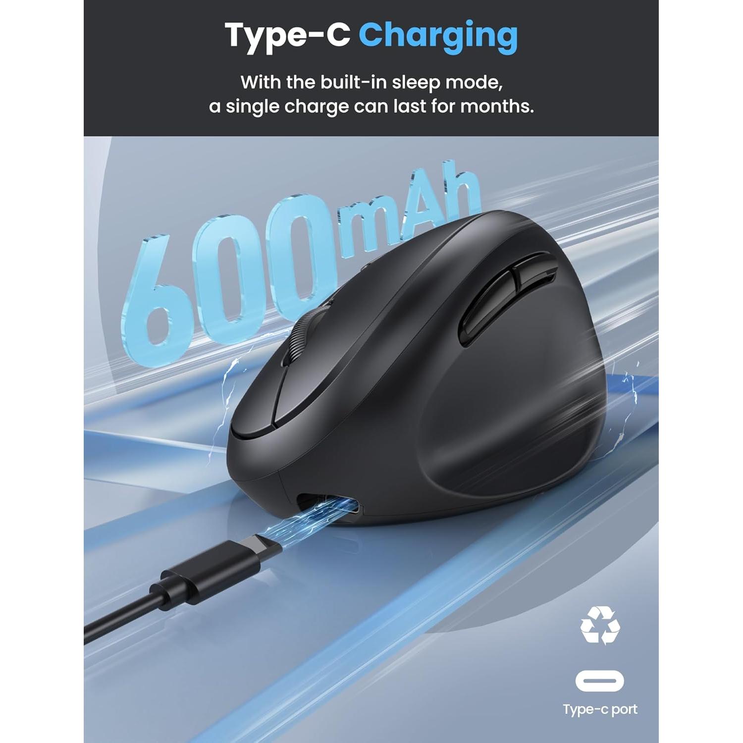 Ratón Ergonómico TECKNET Vertical Inalámbrico 4800 DPI Negro