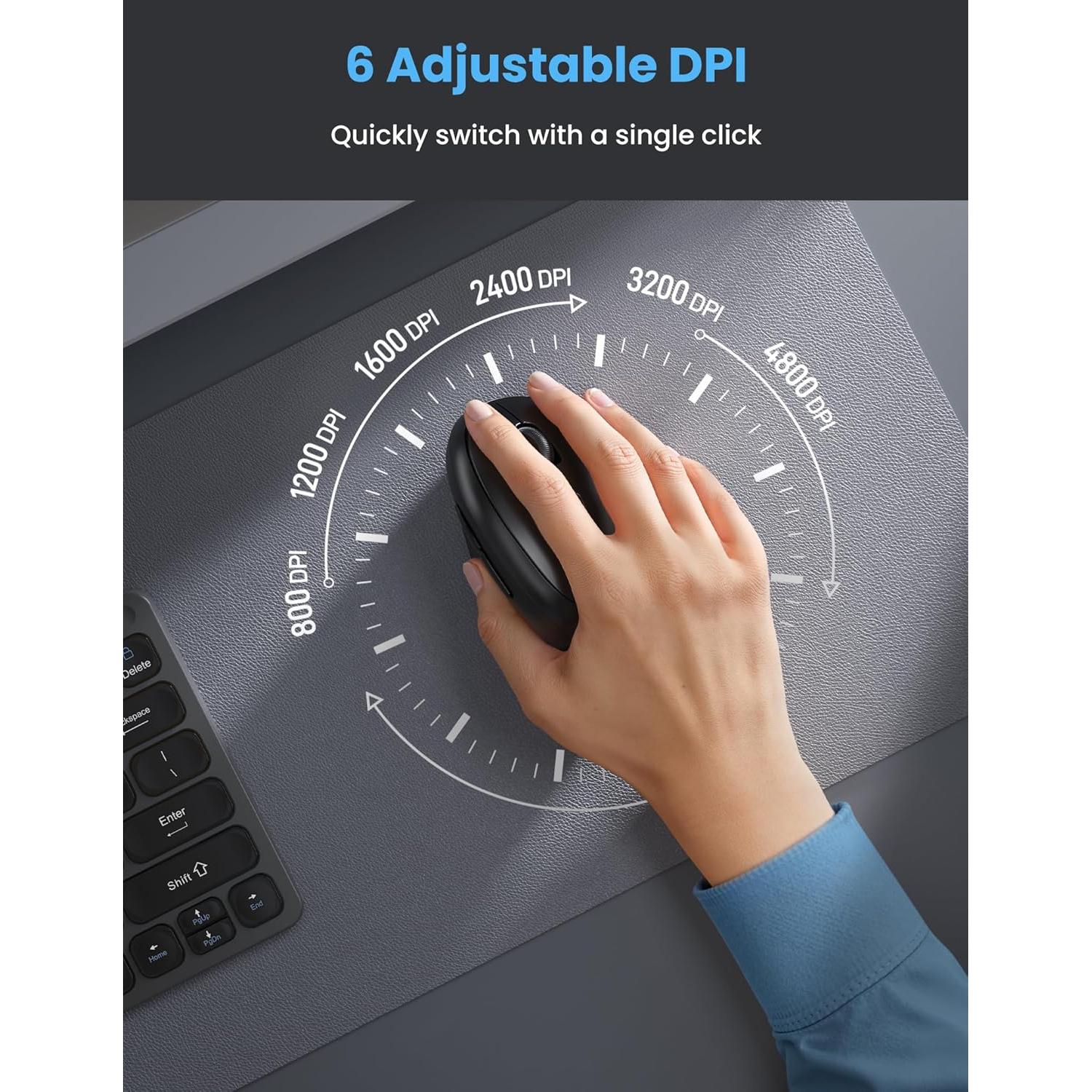 Ratón Ergonómico TECKNET Vertical Inalámbrico 4800 DPI Negro