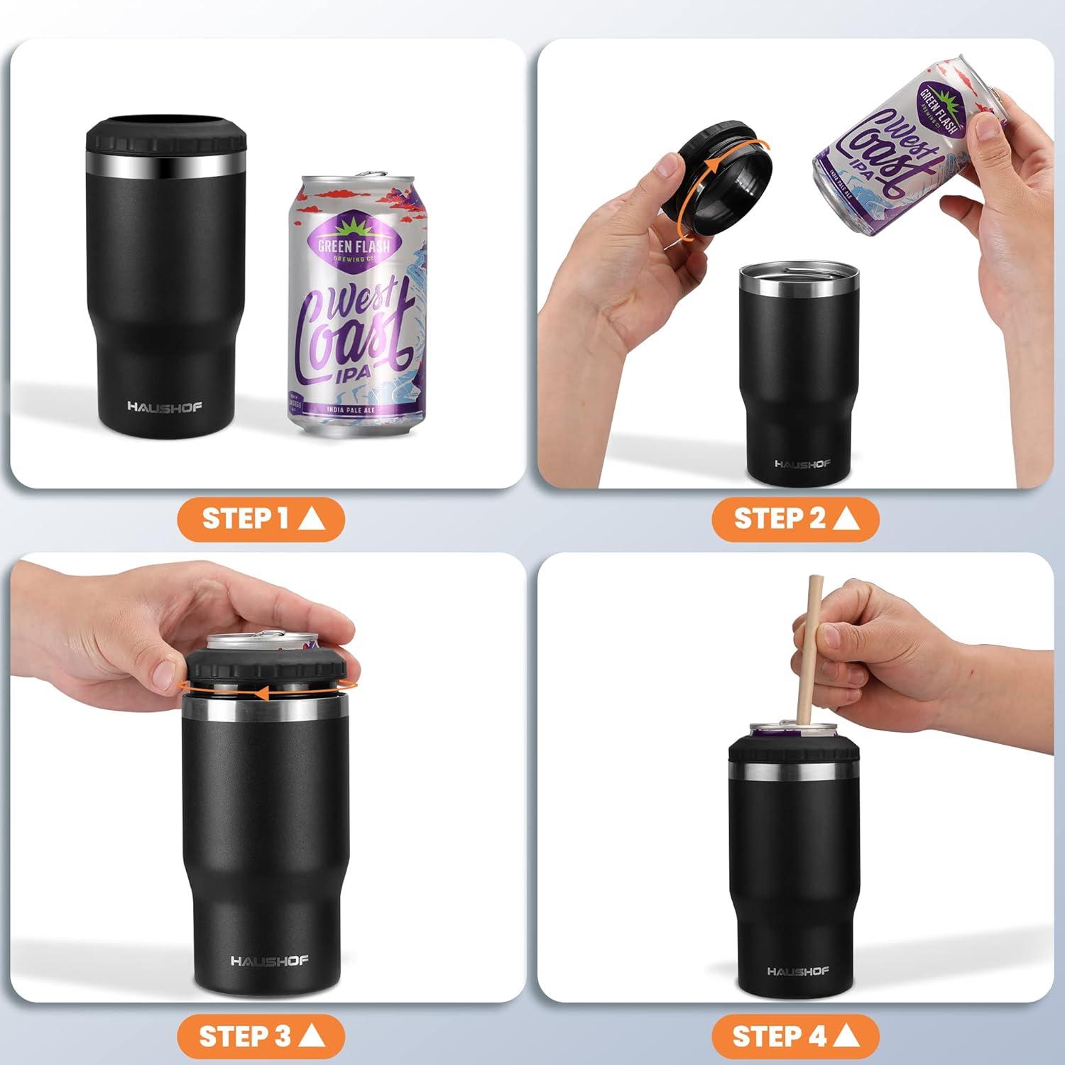 Enfriador de Latas 12 oz HAUSHOF Acero Inoxidable 4 en 1