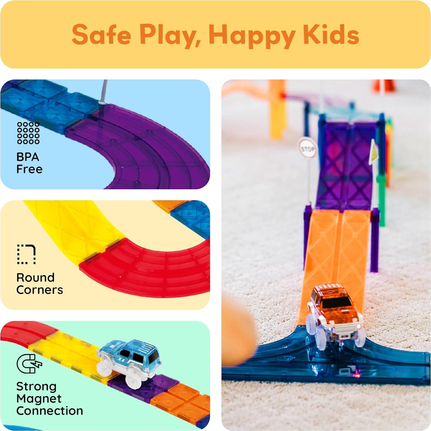 PicassoTiles Set 30 Piezas Pista de Carreras Magnética