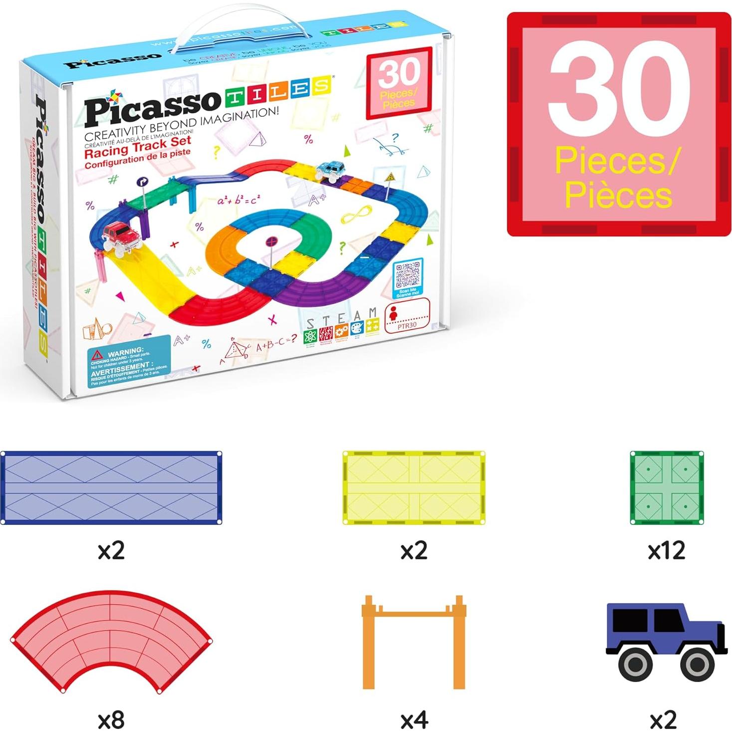 PicassoTiles Set 30 Piezas Pista de Carreras Magnética