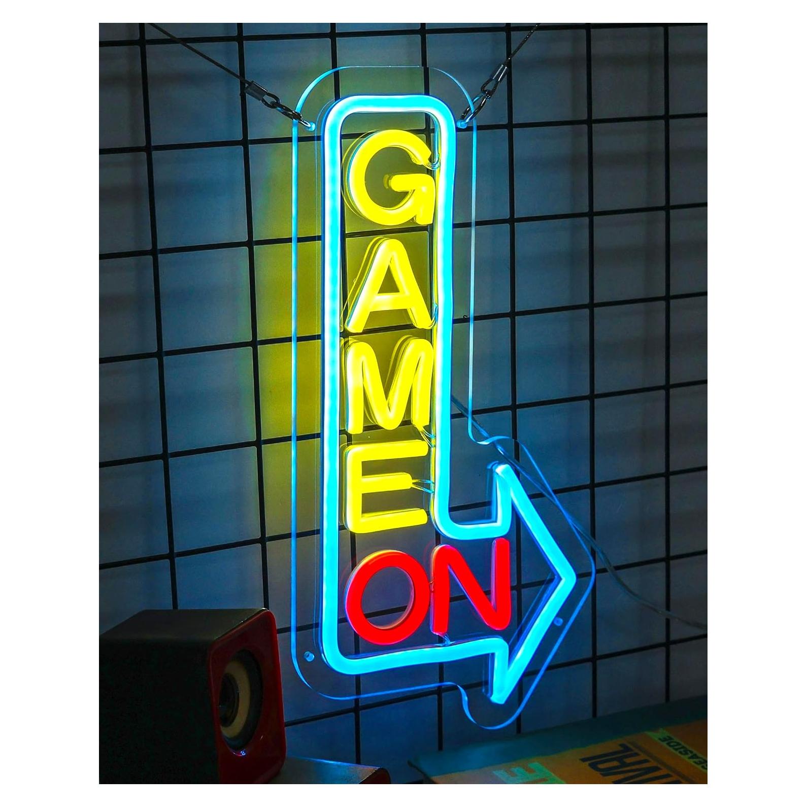 Signo Neón LED GAME ON NHD para Decoración de Pared 35.6x17.8cm