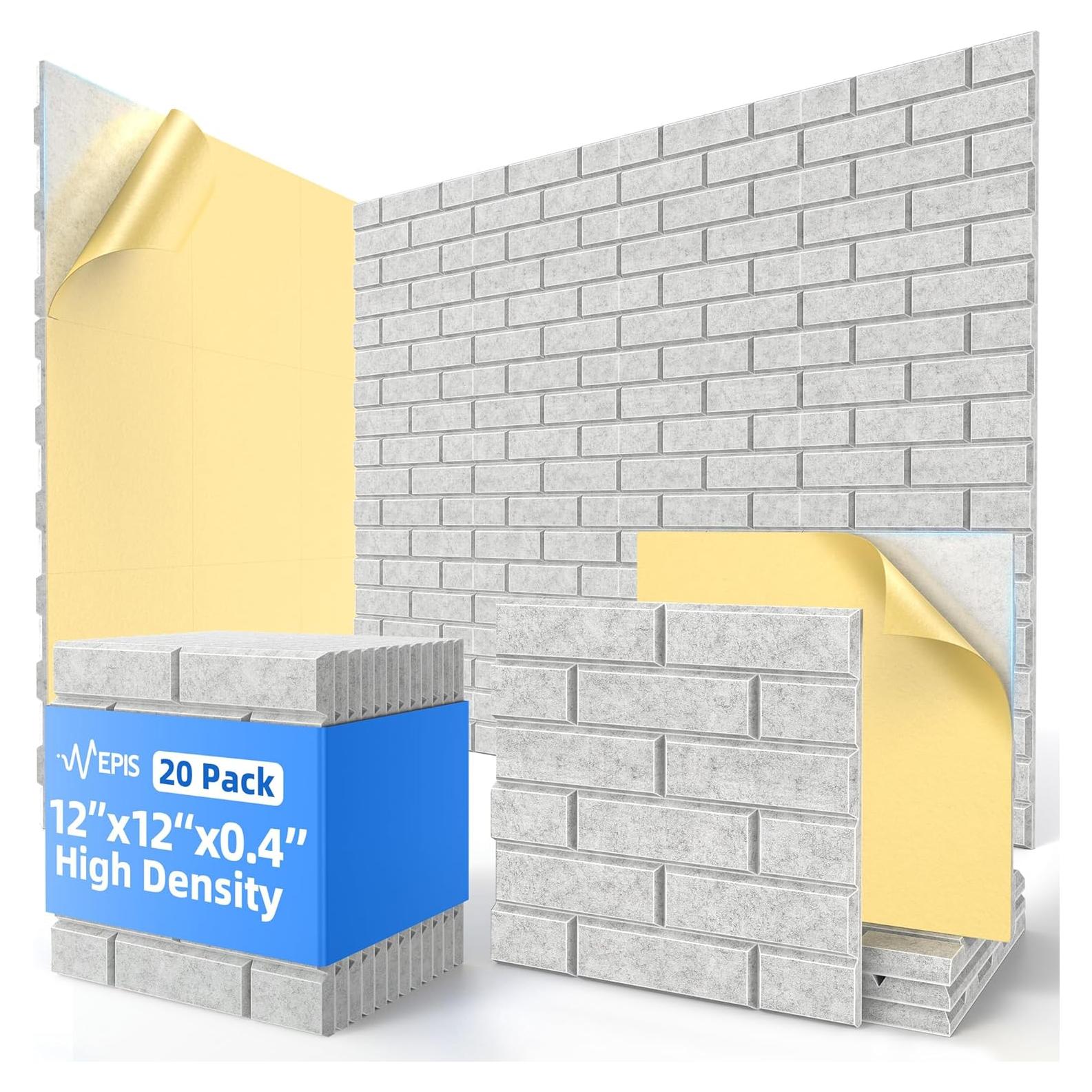 Paquete de 20 Paneles Acústicos de Poliester Gris 30.48x30.48cm