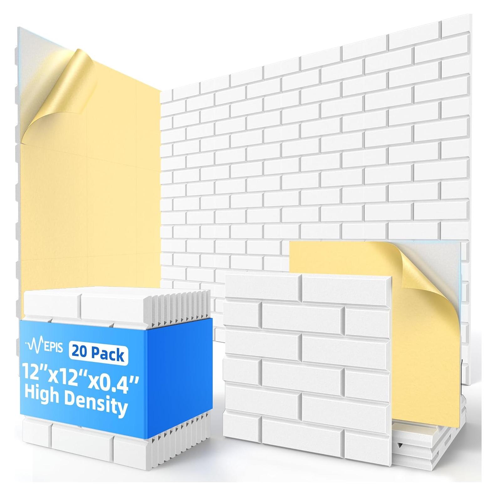 Paquete de 20 Paneles Acústicos Adhesivos 30.48x30.48cm Blanco