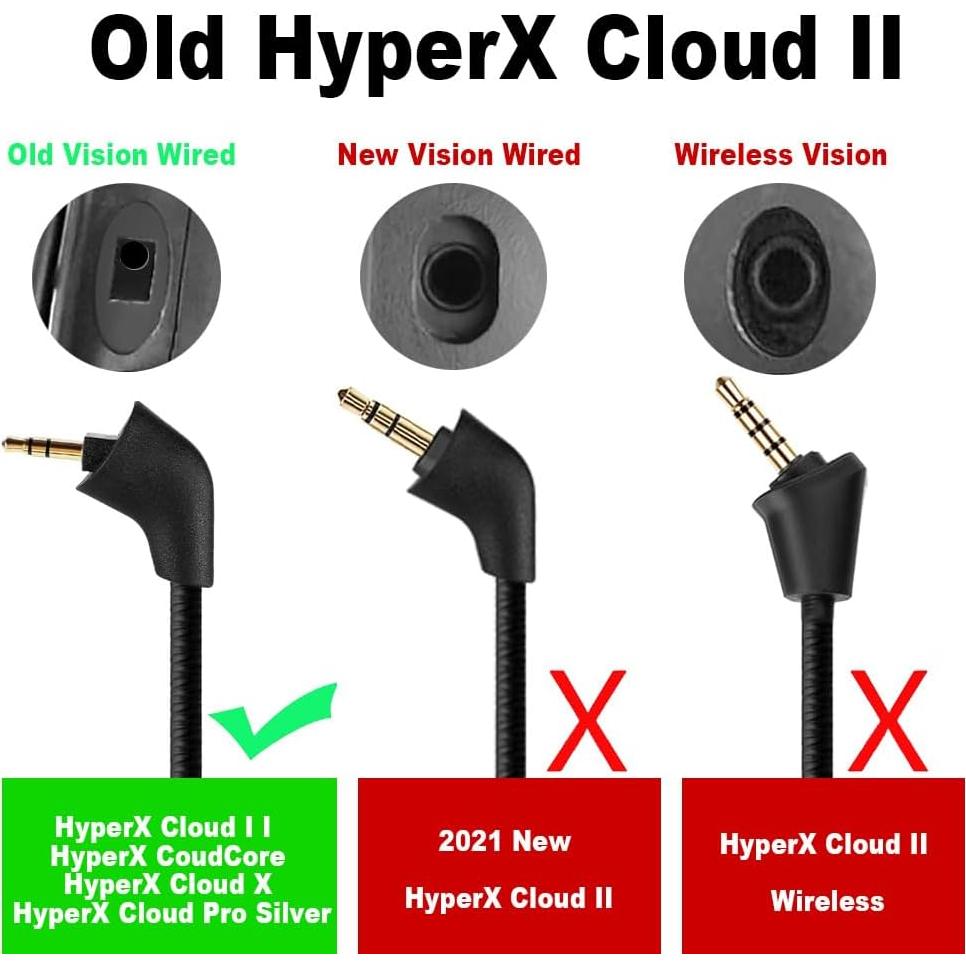 Mic Replacement Microphone Boom fits for Kingston HyperX Cloud II Cloud Core Cloud X Cloud Pro Silver 1st Version Gaming Headsets Noise Cancelling 3.5mm Jack Black