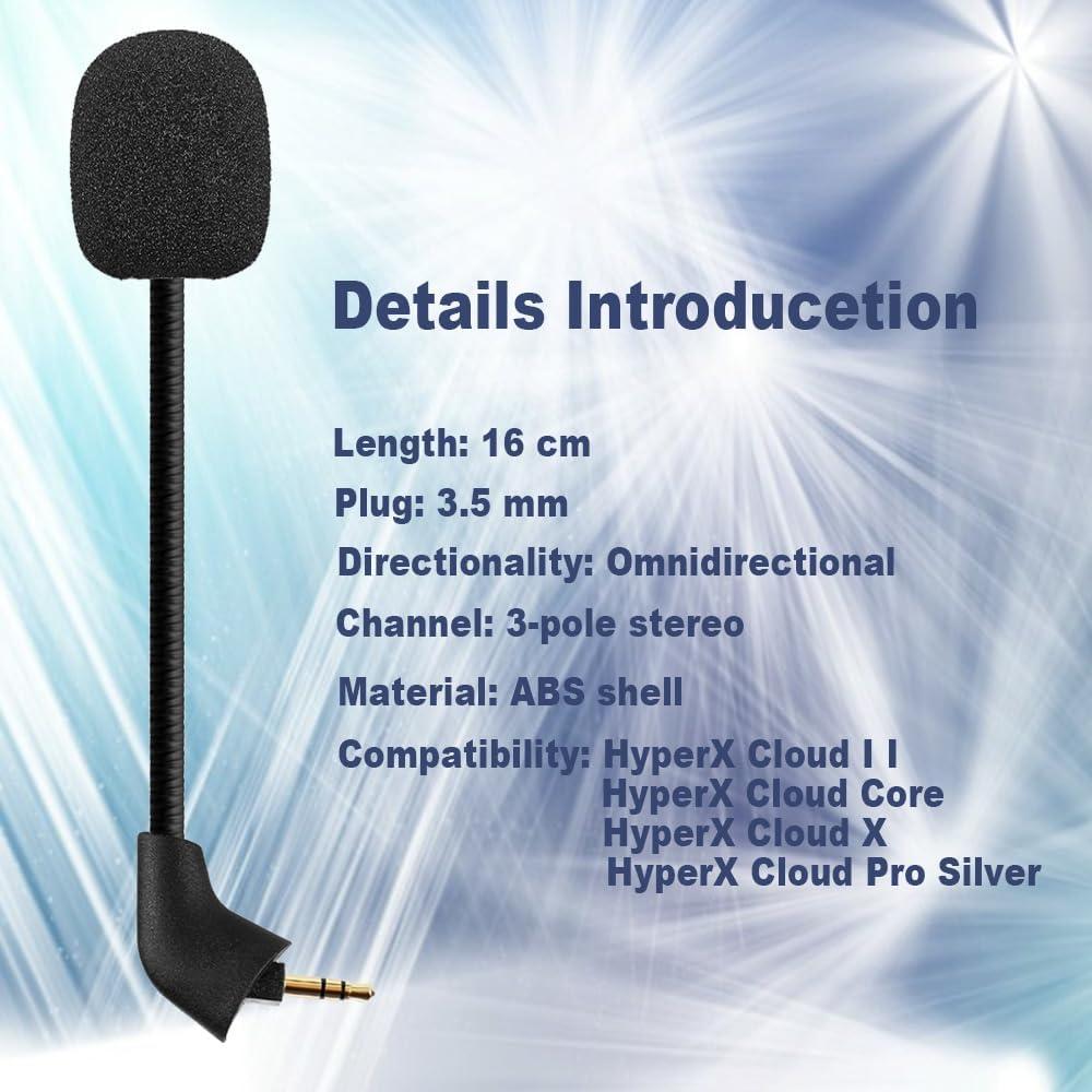 Mic Replacement Microphone Boom fits for Kingston HyperX Cloud II Cloud Core Cloud X Cloud Pro Silver 1st Version Gaming Headsets Noise Cancelling 3.5mm Jack Black