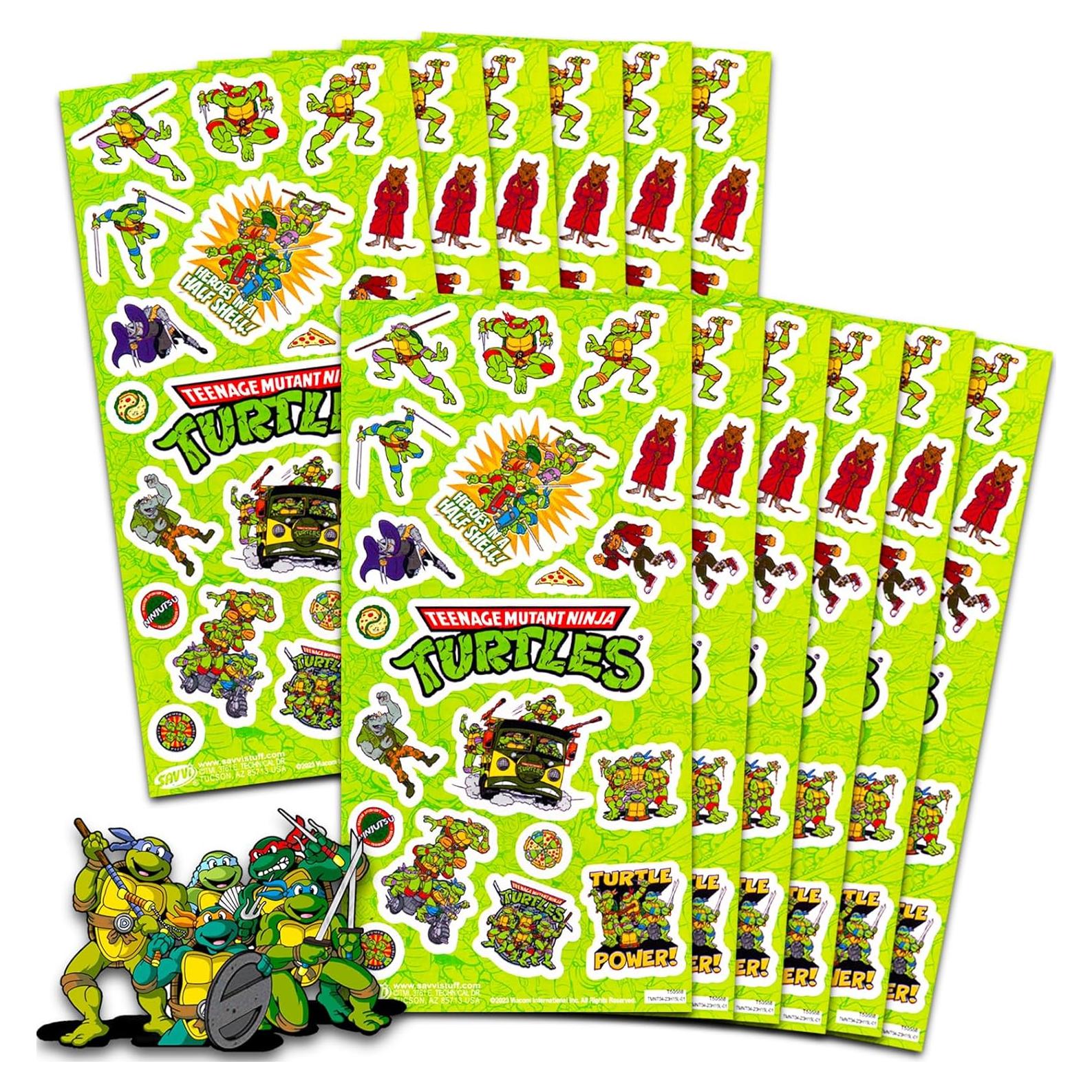 Paquete de Stickers TMNT para Niños - 12 Hojas 300 Stickers