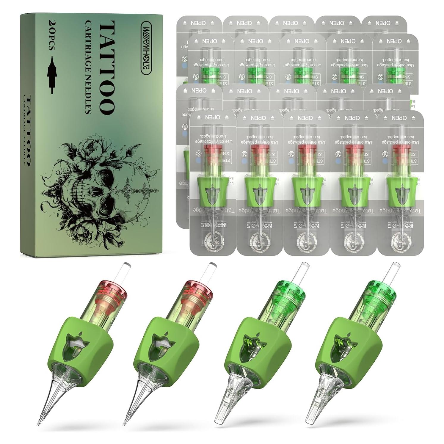 Agujas de Cartucho de Tatuaje Wormhole 20pcs Mezcla 3RL 5RL 7M1 9M1