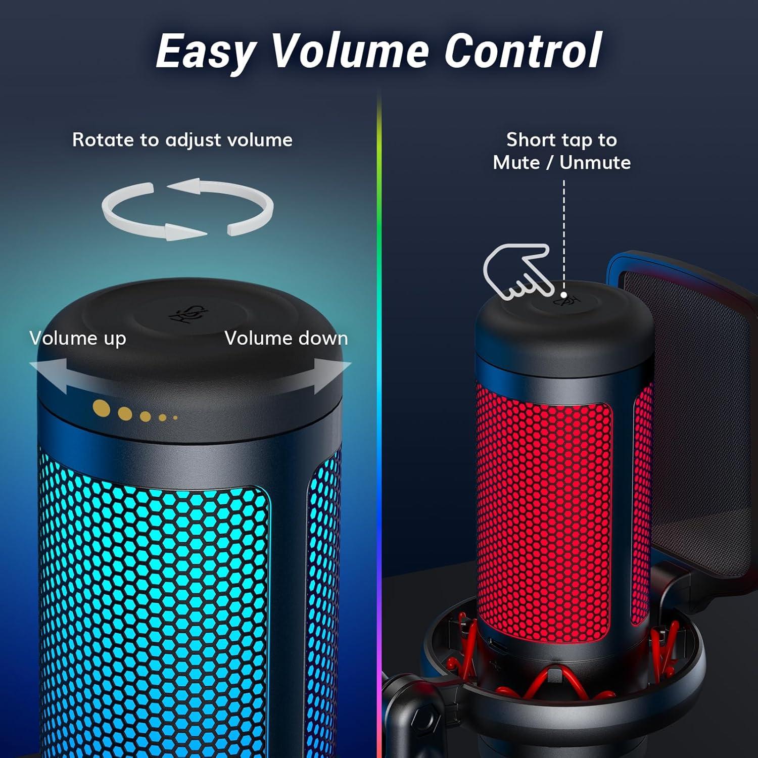 Micrófono USB Tonor TC310 Cardioide con RGB y Control de Ganancia