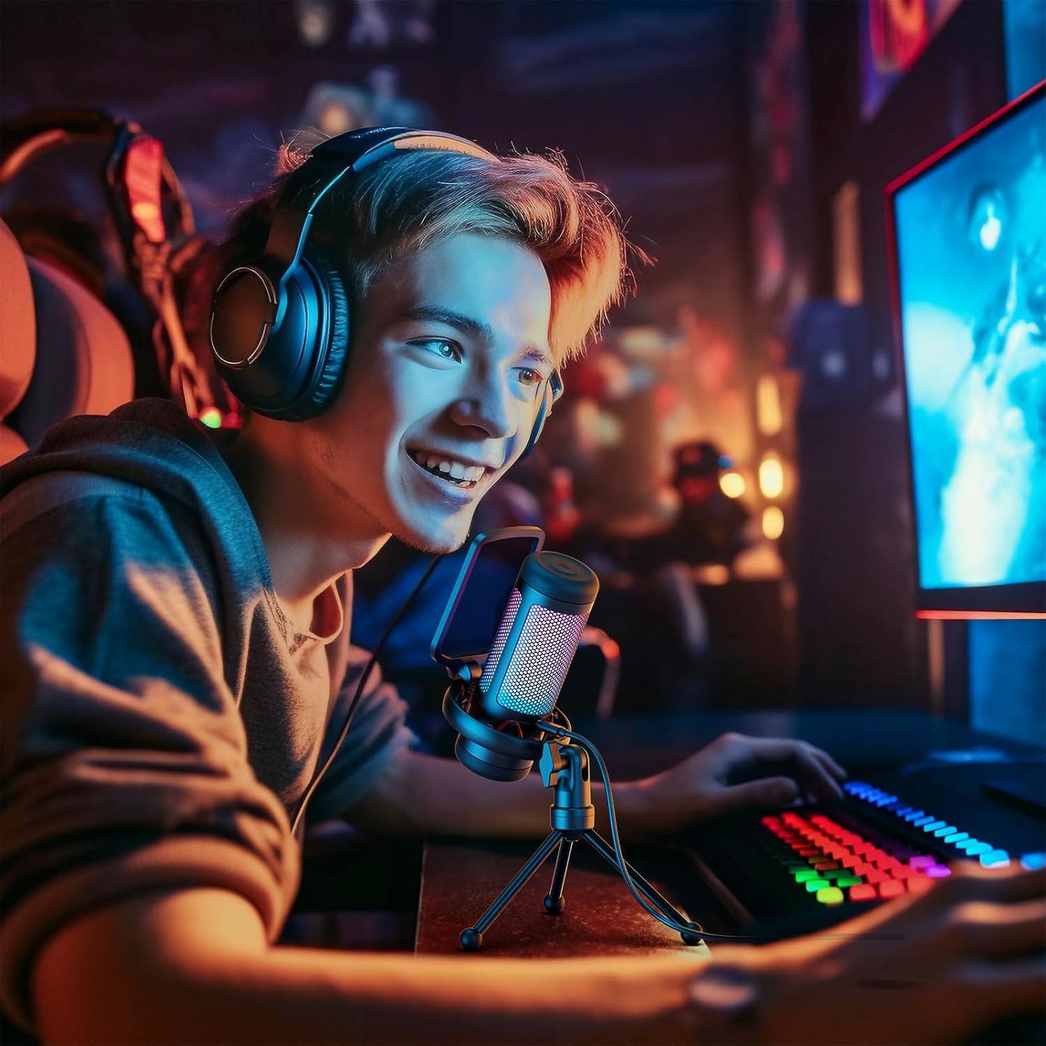 Micrófono USB Tonor TC310 Cardioide con RGB y Control de Ganancia