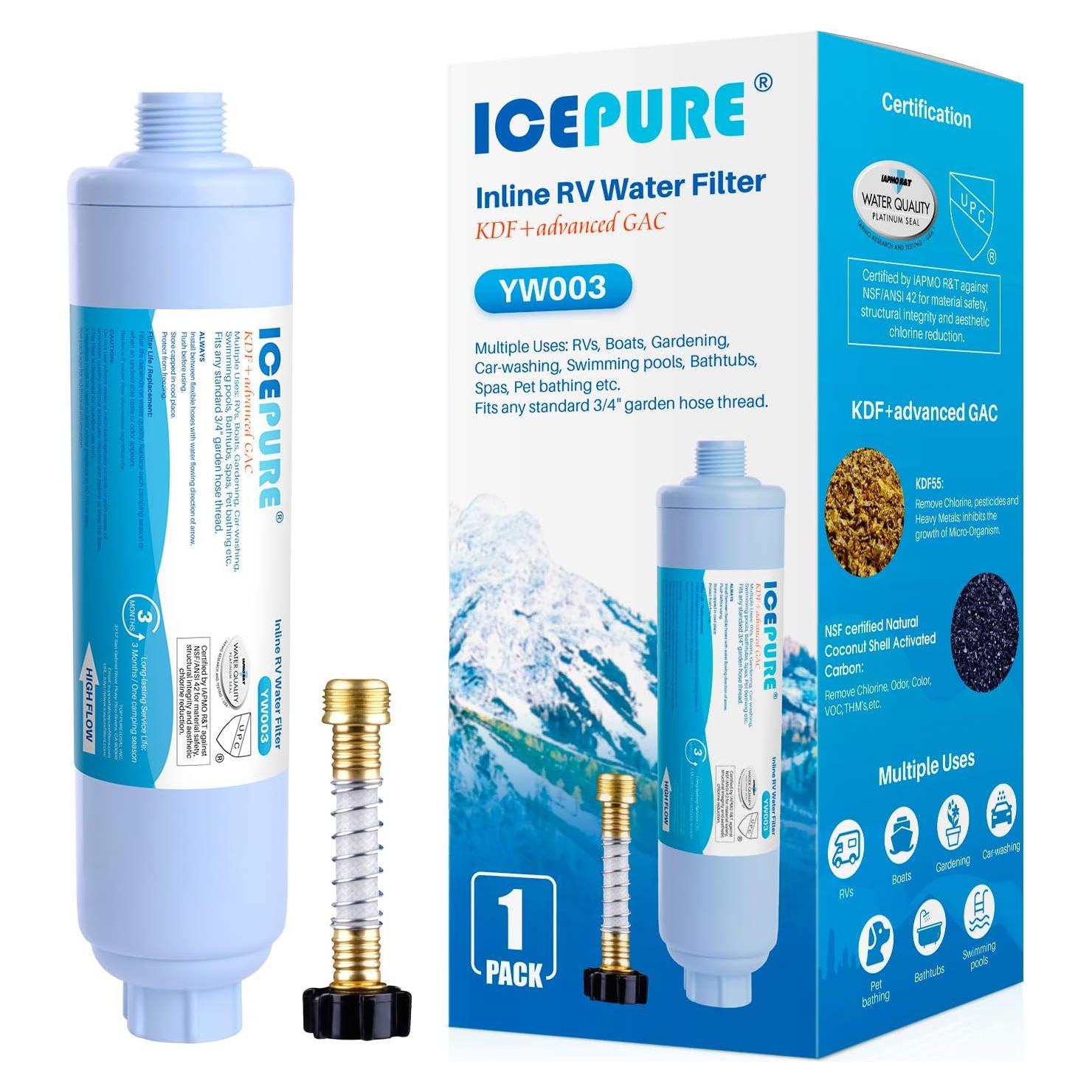 Filtro de Agua Inline ICEPURE para Manguera 1 Cuenta - Reduce Cloro y Olores