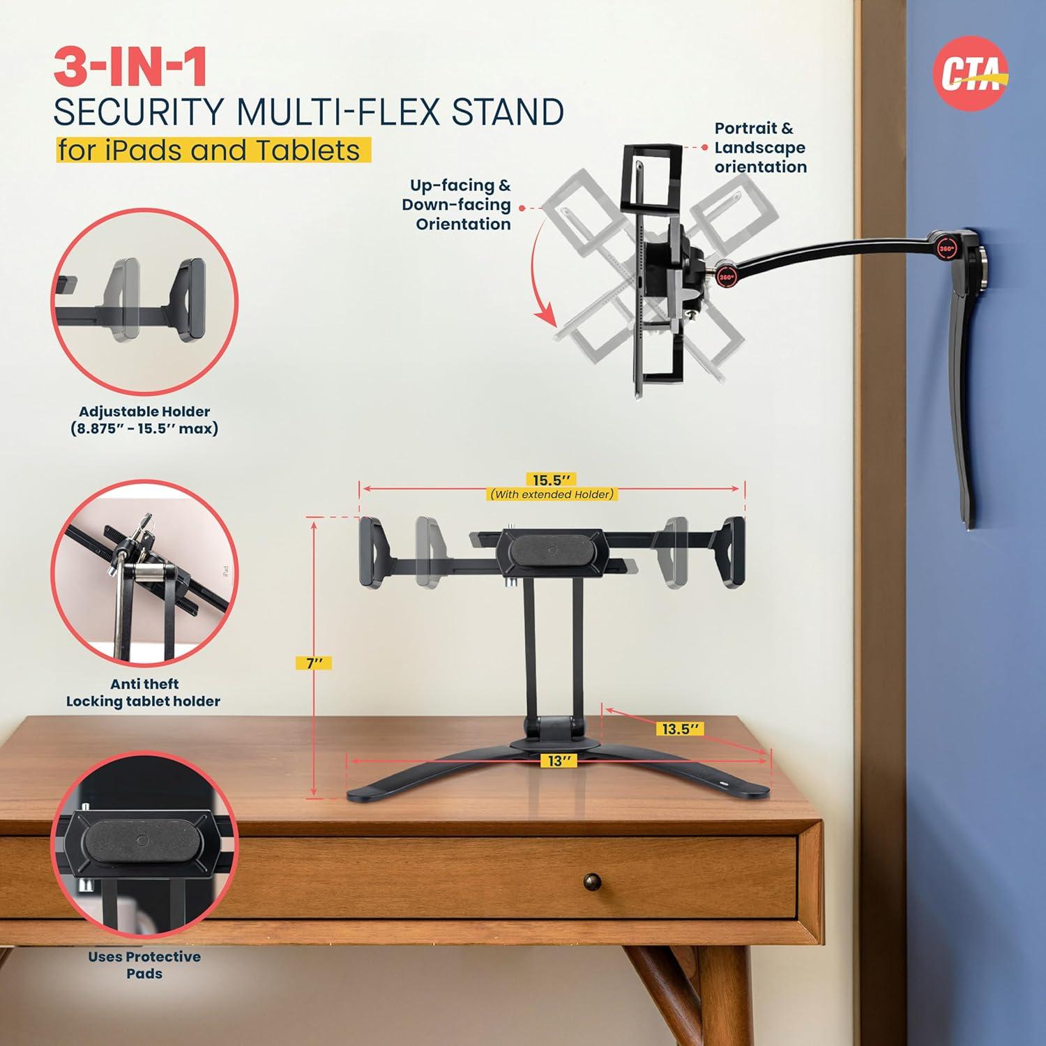 Soporte de Tableta CTA Digital Multi-Flex 2-en-1 Negro