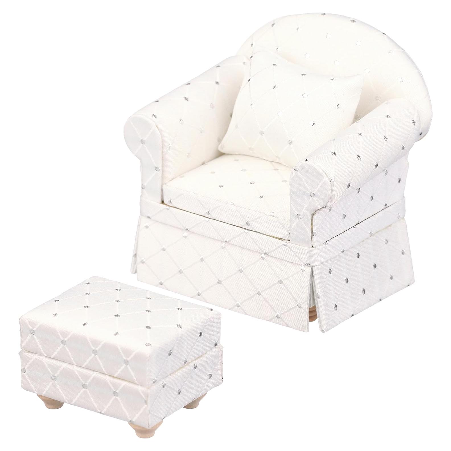 Sofá Silla Miniatura Inusitus con Otomana Blanca 1/12