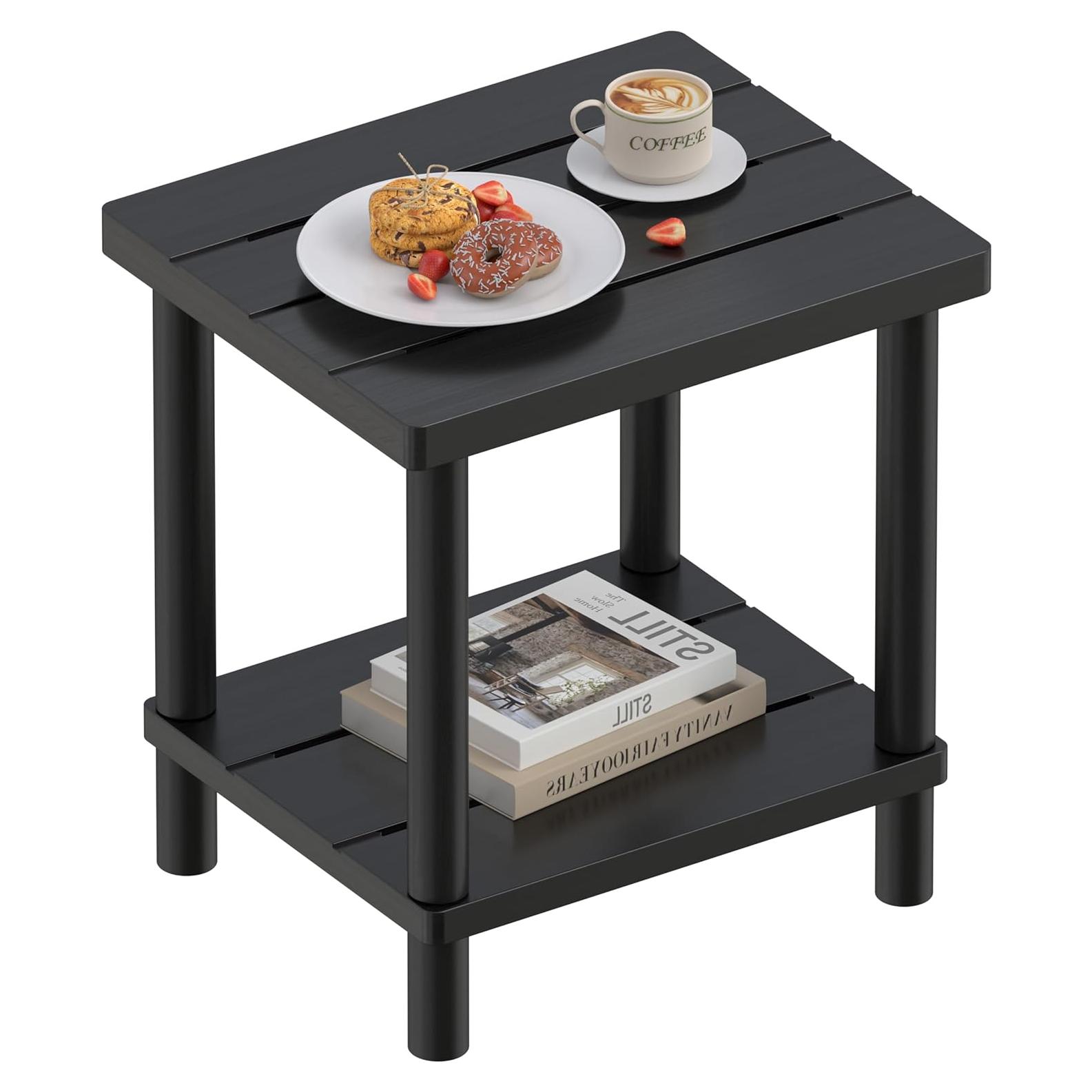 Mesa Lateral Exterior LEJANEOYE de Bambú 2 Niveles Negra