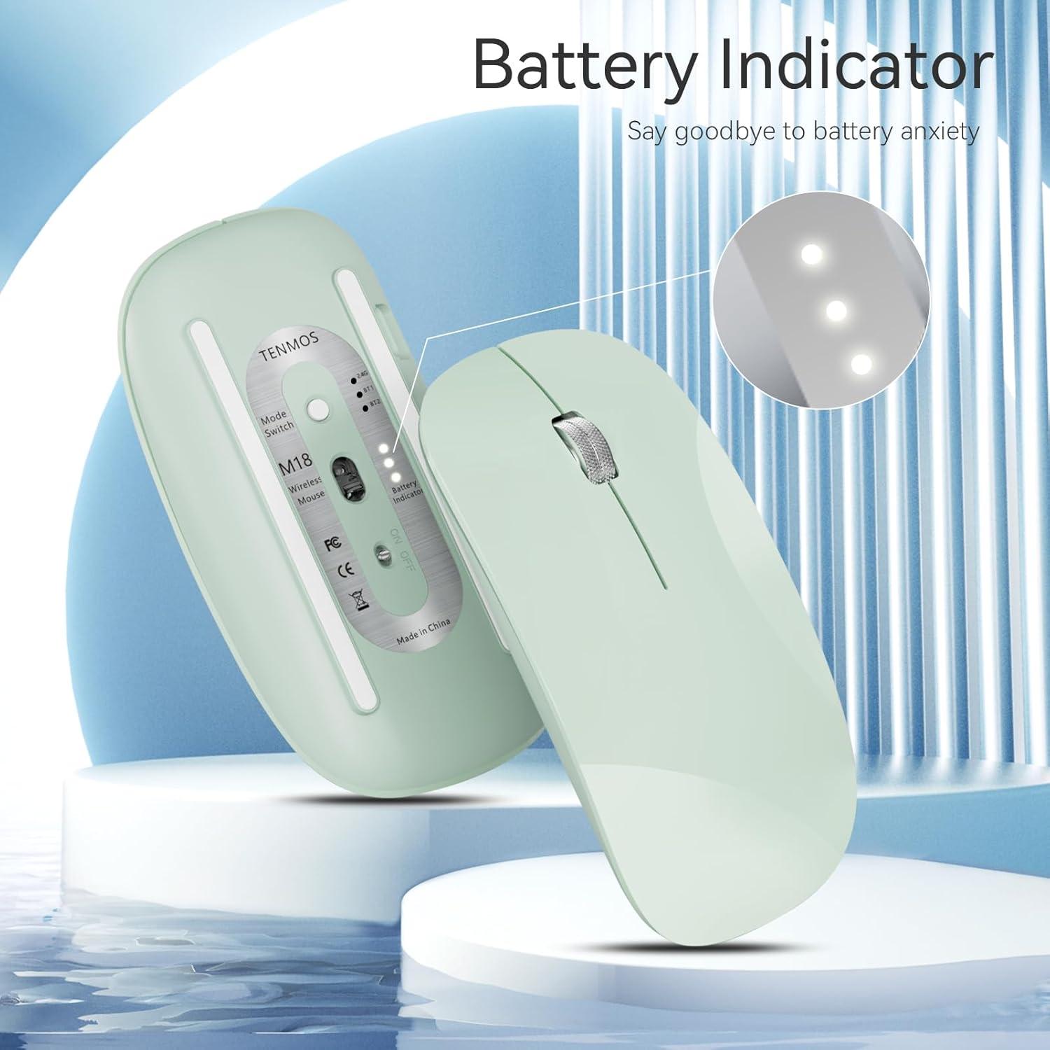 Ratón Inalámbrico TENMOS M18 Bluetooth Recargable USB C Verde