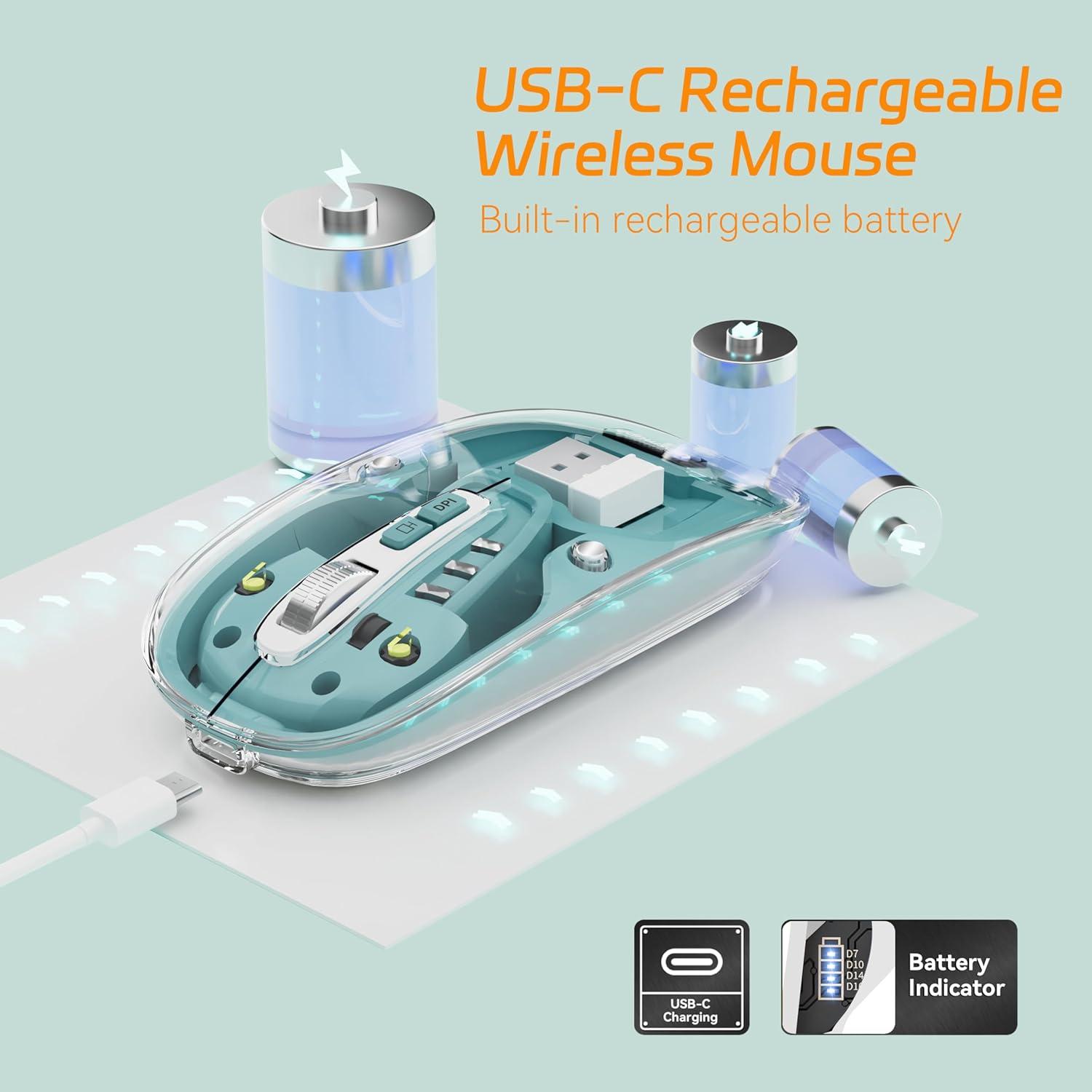 Ratón Inalámbrico Uiosmuph Tri-Mode Recargable USB C Verde