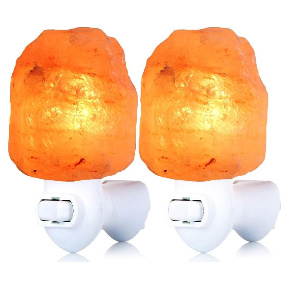Paquete de 2 lámparas de sal del Himalaya Pursalt con luz nocturna