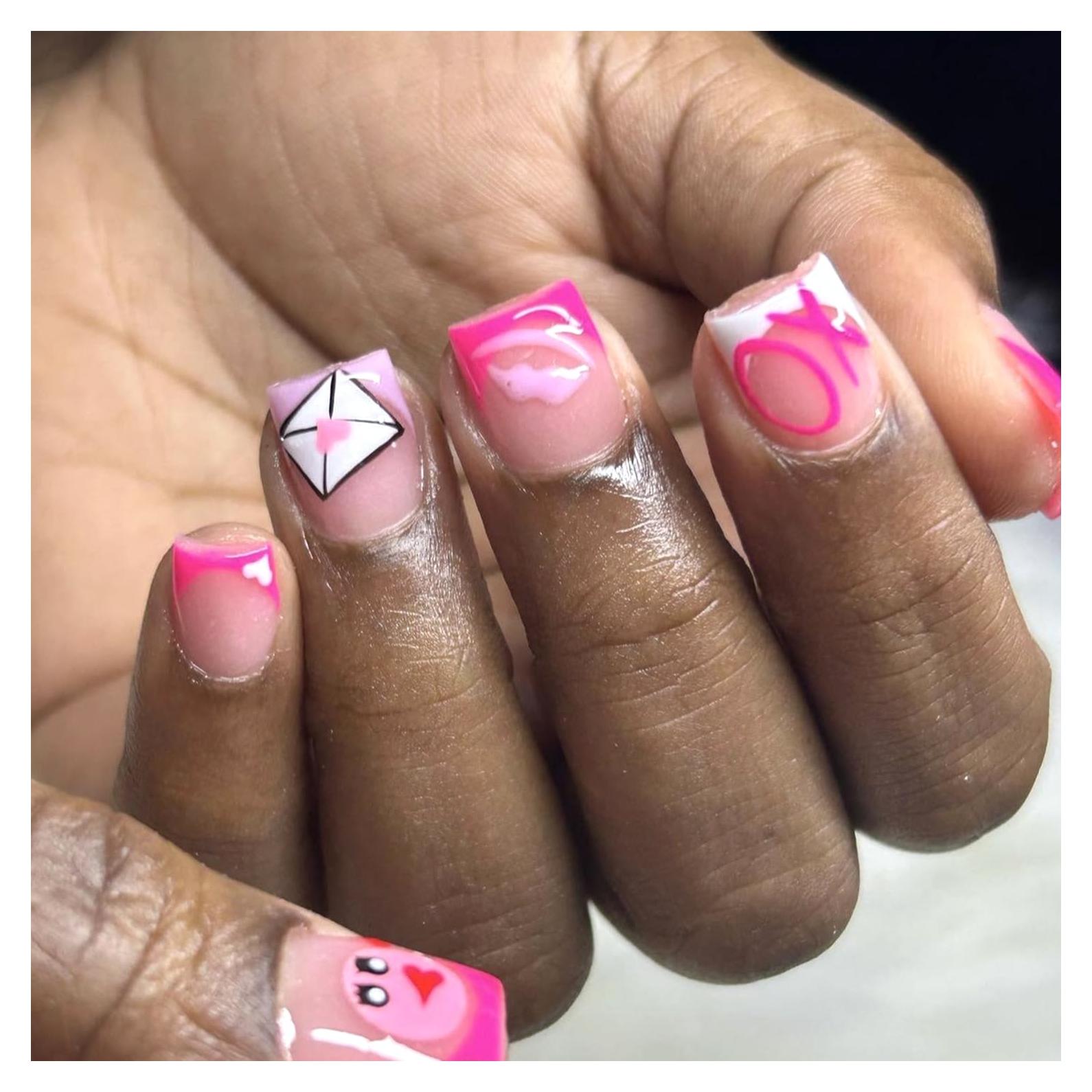 Uñas Postizas Cortas WW San Valentín 24 Piezas Labios Corazón