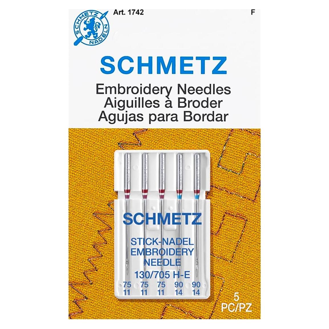 Agujas de Coser para Bordado SCHMETZ - 5 Agujas de Precisión