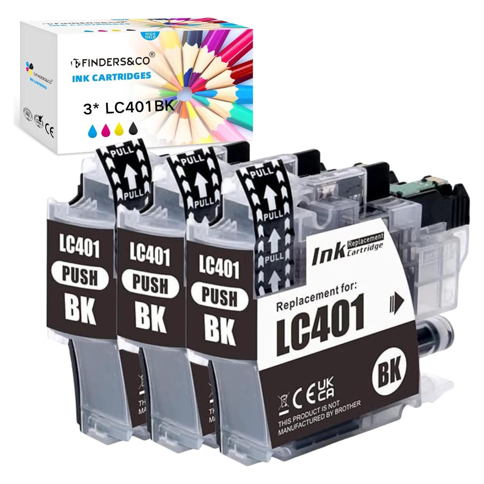 Cartuchos de Tinta Negra F FINDERS&CO LC401BK - Paquete de 3